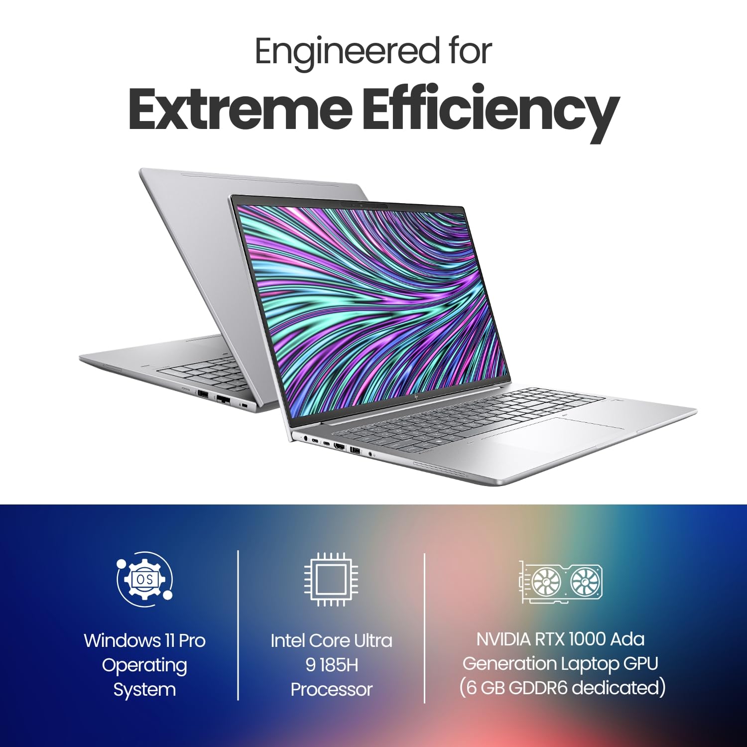 HP Laptop Ultra 9-185H, 32GB RAM, 1TB SSD, RTX 1000 Ada 6GB, Win 11 Pro, 16" WUXGA, 5MP+IR Cam, Fingerprint Sensor, Backlit Keyboard, Wi-Fi 6E, BT 5.3, 3-Year Warranty (A8WM1PT)