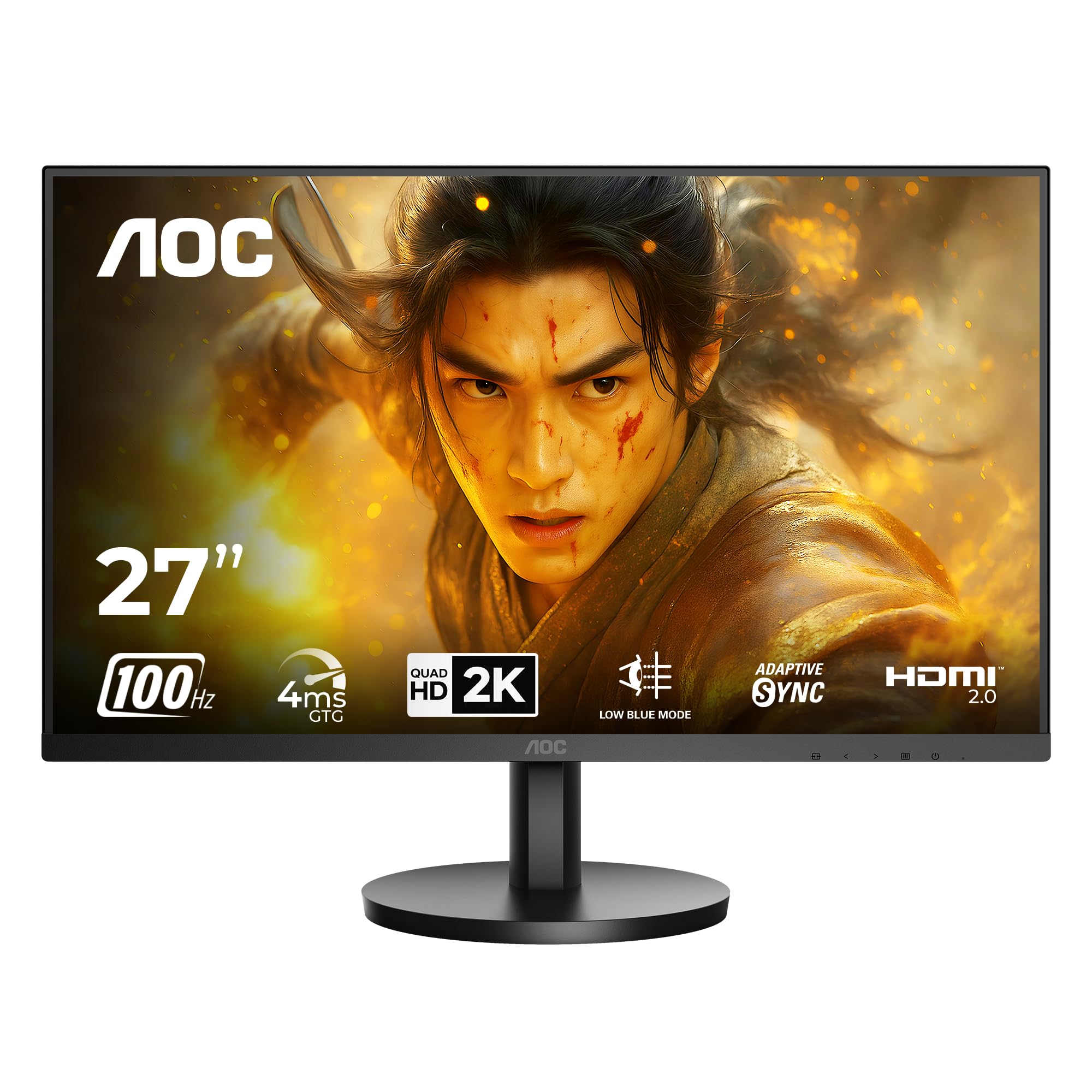 AOC Q27B3S2 Gaming Monitor 27 inch 2560 x 1440 Quad HD IPS Panel, 100Hz Refresh Rate, 1ms Responsre Time, Eye Care, Adaptive Sync, 178° Wide Viewing Angle, HDMI 1.4b Display Port 1.2a Connectivity
