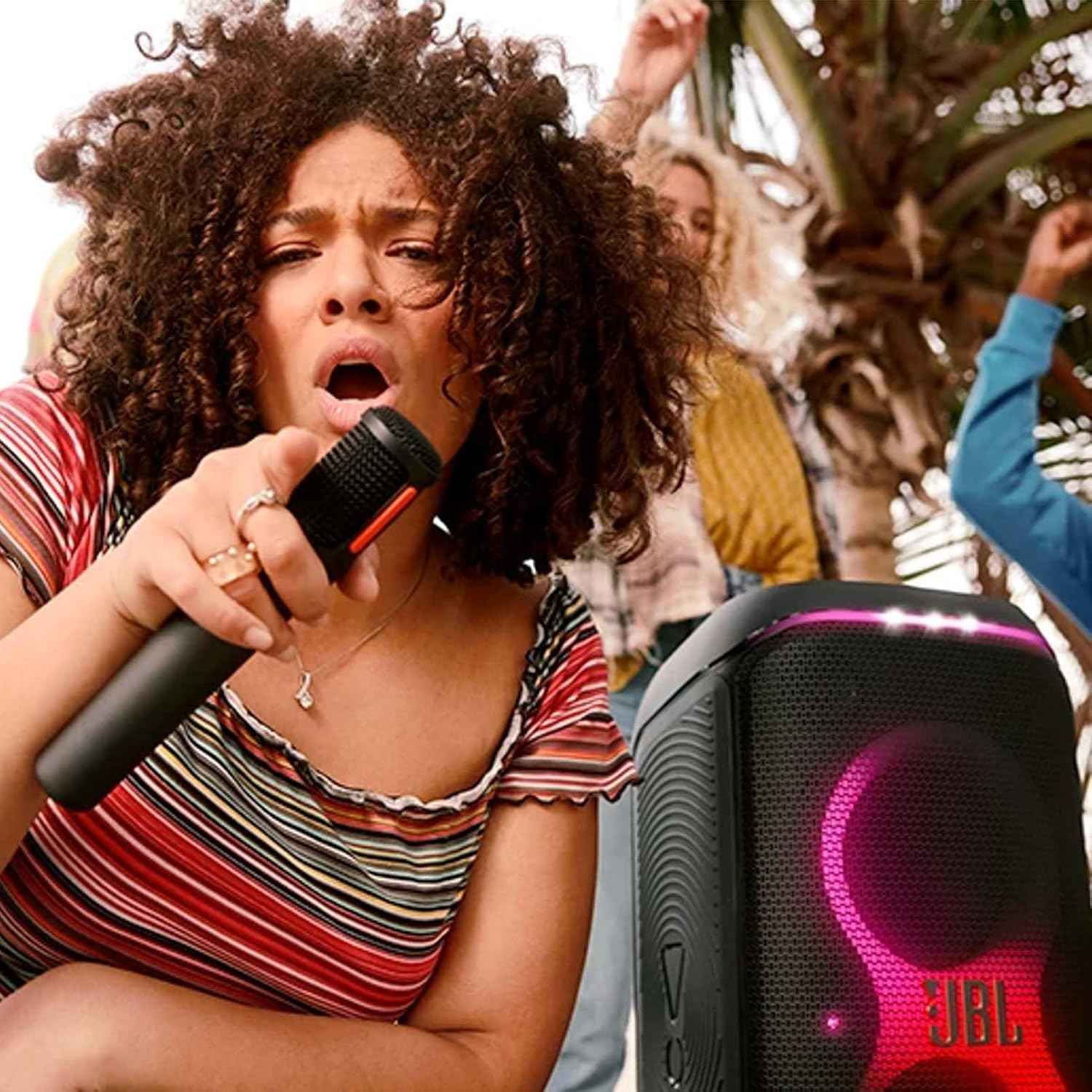 JBL Partybox Wireless Microphone for JBL Partybox Speakers with Wireless Dongle, Stable 2.4GHz Connection, Up to 20 Hours Playtime, 2 Mics in the Box (Black)