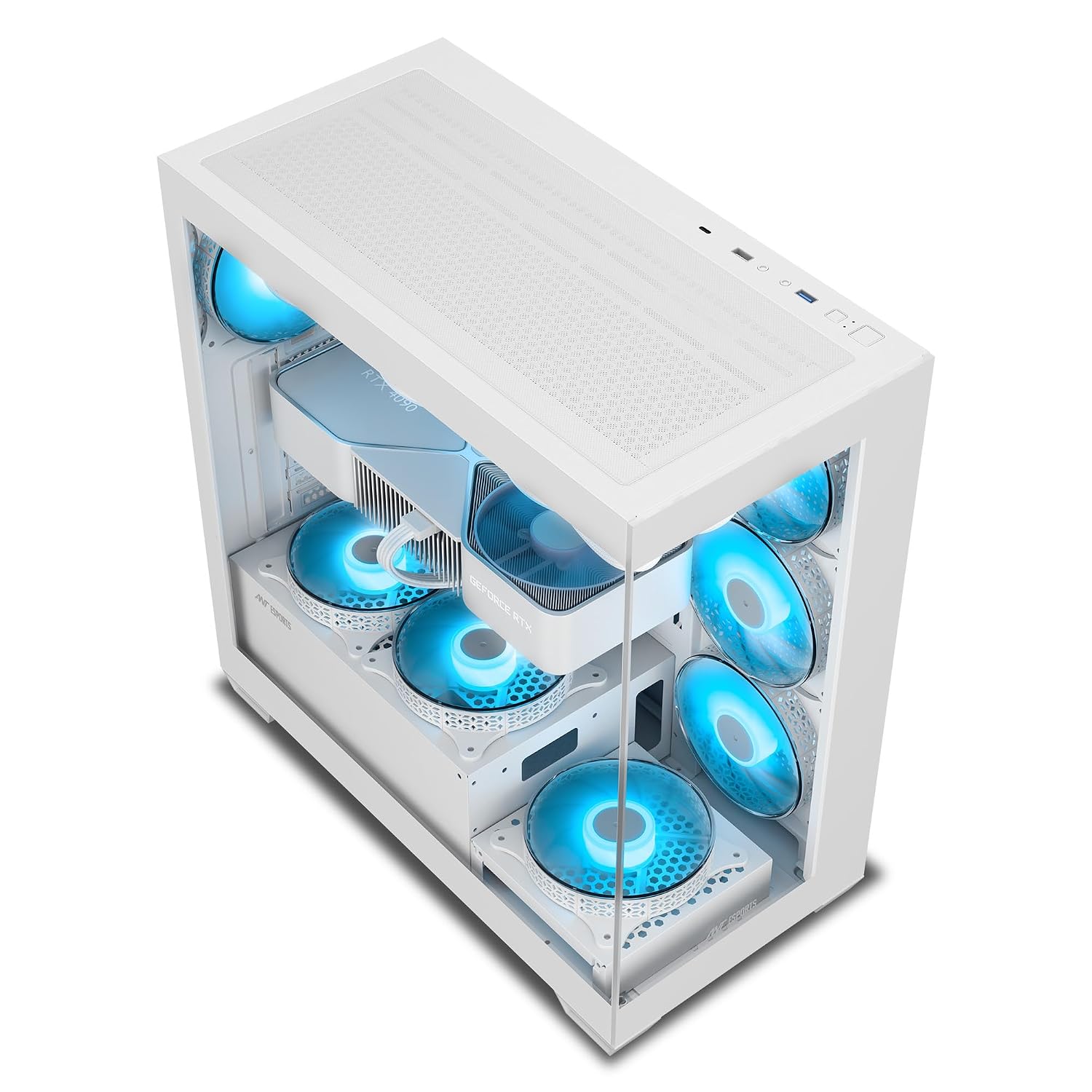 Ant Esports Crystal X7 ATX Computer Case/Gaming Cabinet with Type-C - White | Support ATX, Micro-ATX, Mini-ITX | Pre-Installed 3 M/B Plate Fans, 2 PSU Shroud Fans, 1 Bottom & 1 Rear Fan