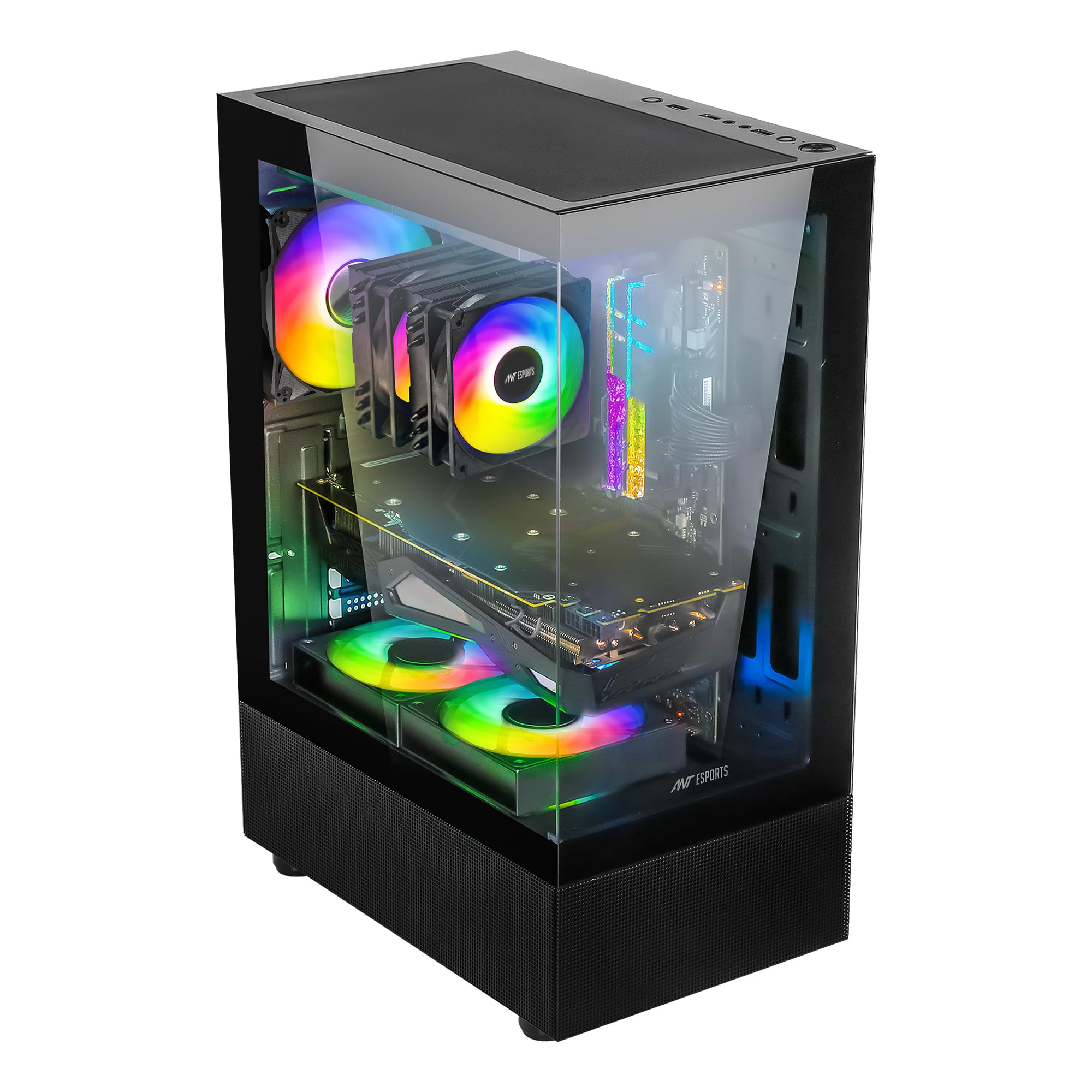 Ant Esports Crystal Z2 Mid-Tower Computer Case/Gaming Cabinet – Black | Support Micro-ATX, Mini-ITX | Pre-Installed 3 ARGB Infinity Mirror Fans