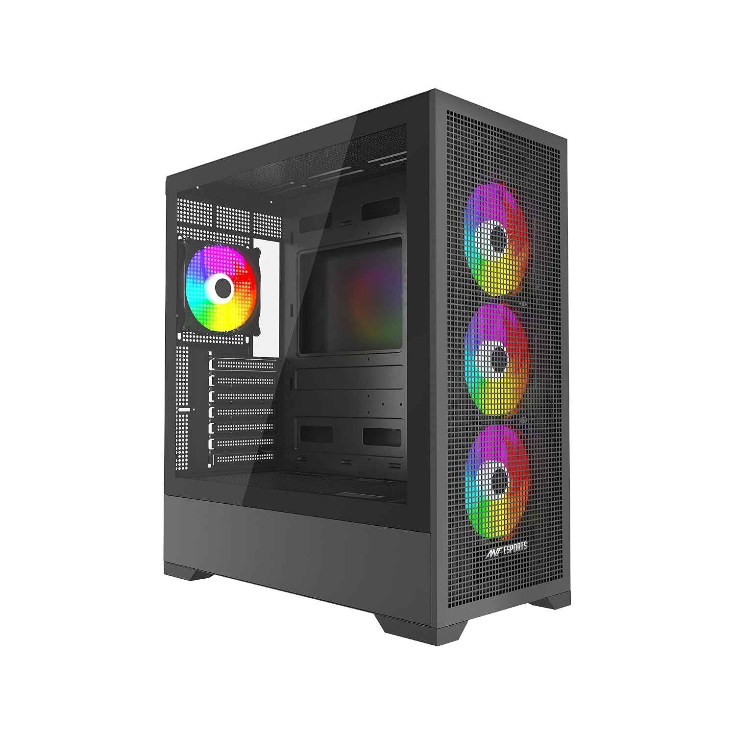 Ant Esports EVO 360 Mid-Tower Computer Case/Gaming Cabinet - Black | Pre-Installed 4 ARGB Fans