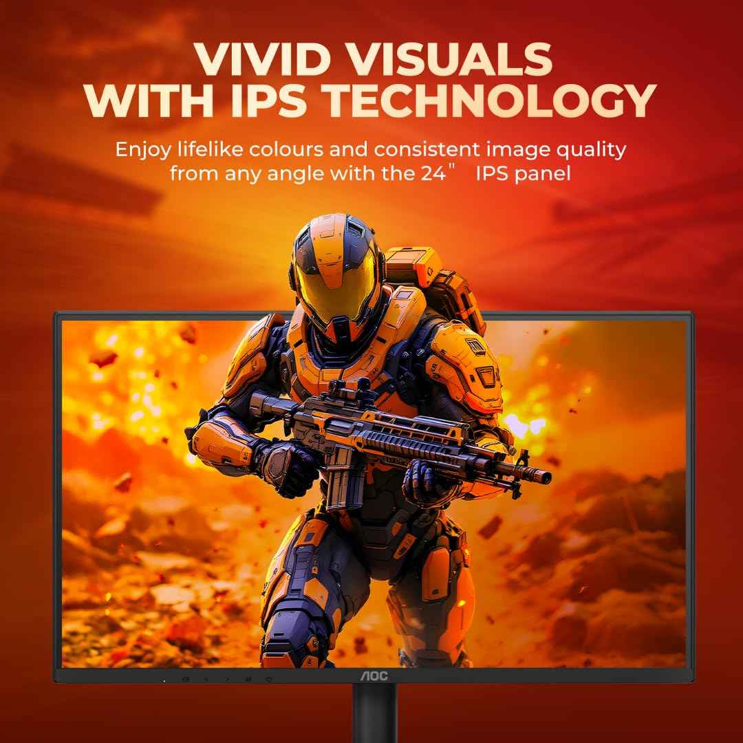 AOC 24B36H 23.8-Inch IPS Full HD Monitor, 100Hz Refresh Rate, 1ms Response Time, 3-Sided Frameless Design, Adaptive Sync, SRGB 105%, Mega DCR, HDMI Port, Flicker-Free Technology for Smooth Viewing