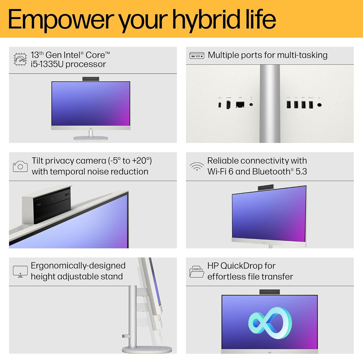 HP Aio Pc 13Th Gen Intel Core I5-1335U,23.8Inch(60.5 Cm) Fhd,Touch,Anti-Glare (16 Gb Ddr4,1Tb Ssd,Wireless Keyboard & Mouse Combo,Fhd Ir Tilt Privacy Camera) Win 11,5.53Kg,24-Cr0410In-Windows 11 Home - Zapnet.in