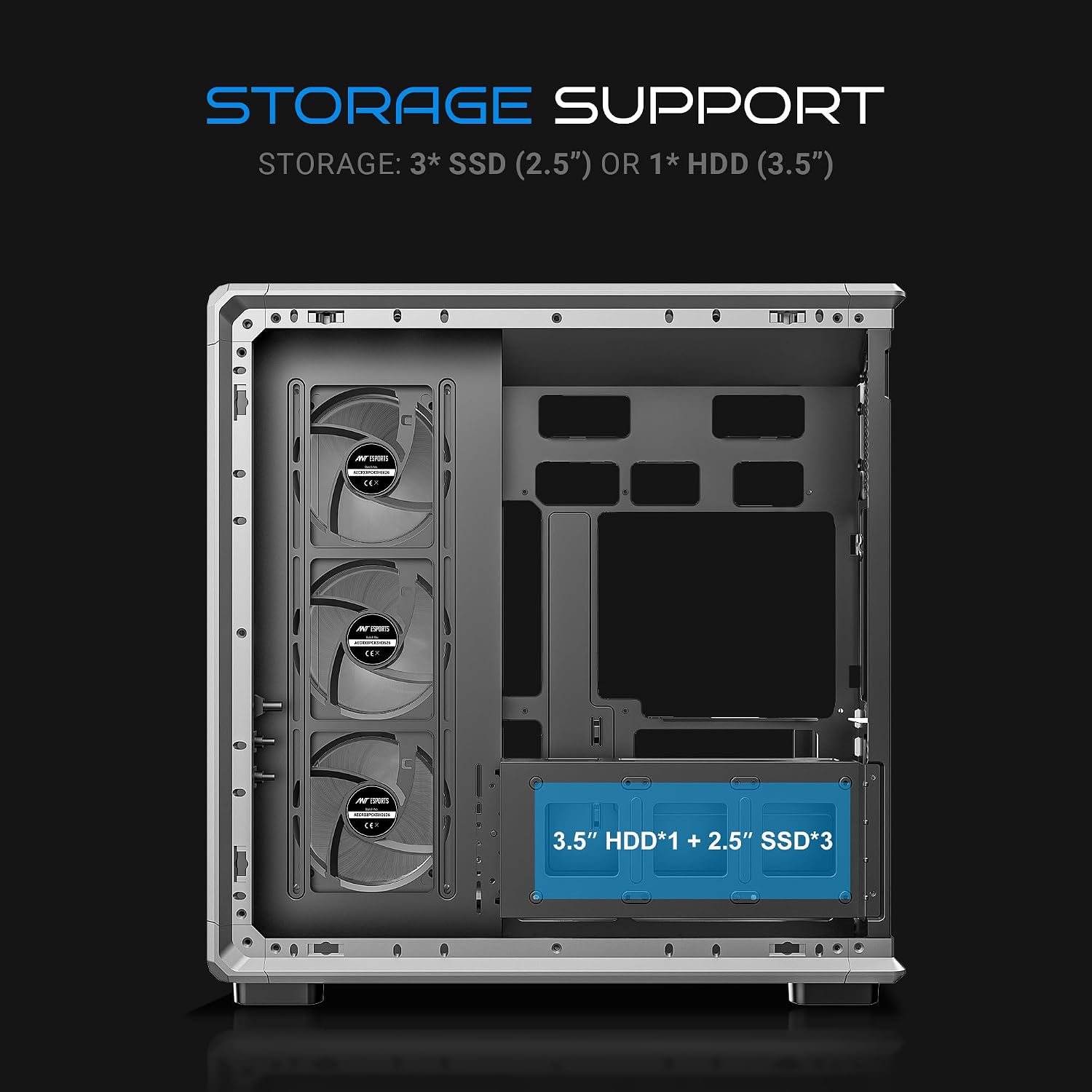 Ant Esports Crystal X8 Arc Mid Tower Gaming Cabinet | Panoramic 270° Tempered Glass, Supports BTF Back-Connect ATX Motherboards, Pre-Installed 8X 120mm ARGB Fans, 360mm AIO Support | Black