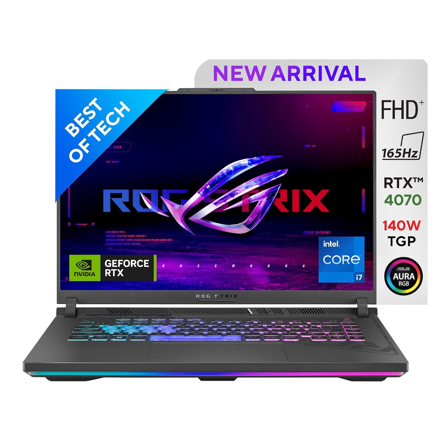 ASUS ROG Strix G16, Gaming Laptop, 16 "(40.64cm) FHD+ 165Hz, 13th Gen Intel Core i7-13650HX (16GB DDR5/1TB SSD/NVIDIA GeForce RTX 4070 /Windows 11/Office 2021/Eclipse Gray/2.50 Kg), G614JI-BG711WS