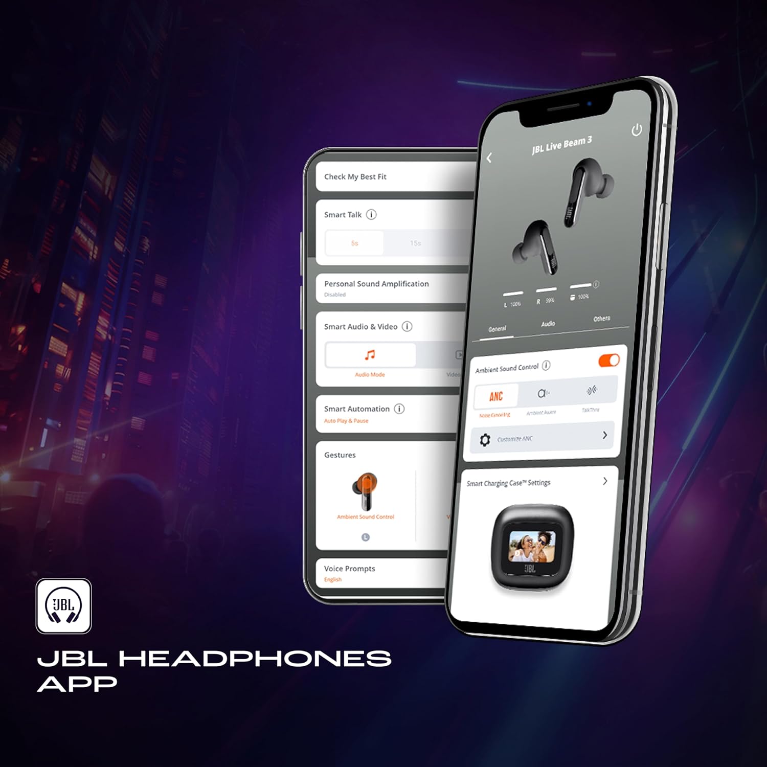 JBL Live Beam 3 TWS,Hi-Res Audio True ANC Earbuds,Smart Case with Touch Display,48H Playtime,Wireless Charging,6 Mic,Multipoint Connection,Ip55 Proof, Headphones App,Personi-Fi 3.0 (Black) - Zapnet.in