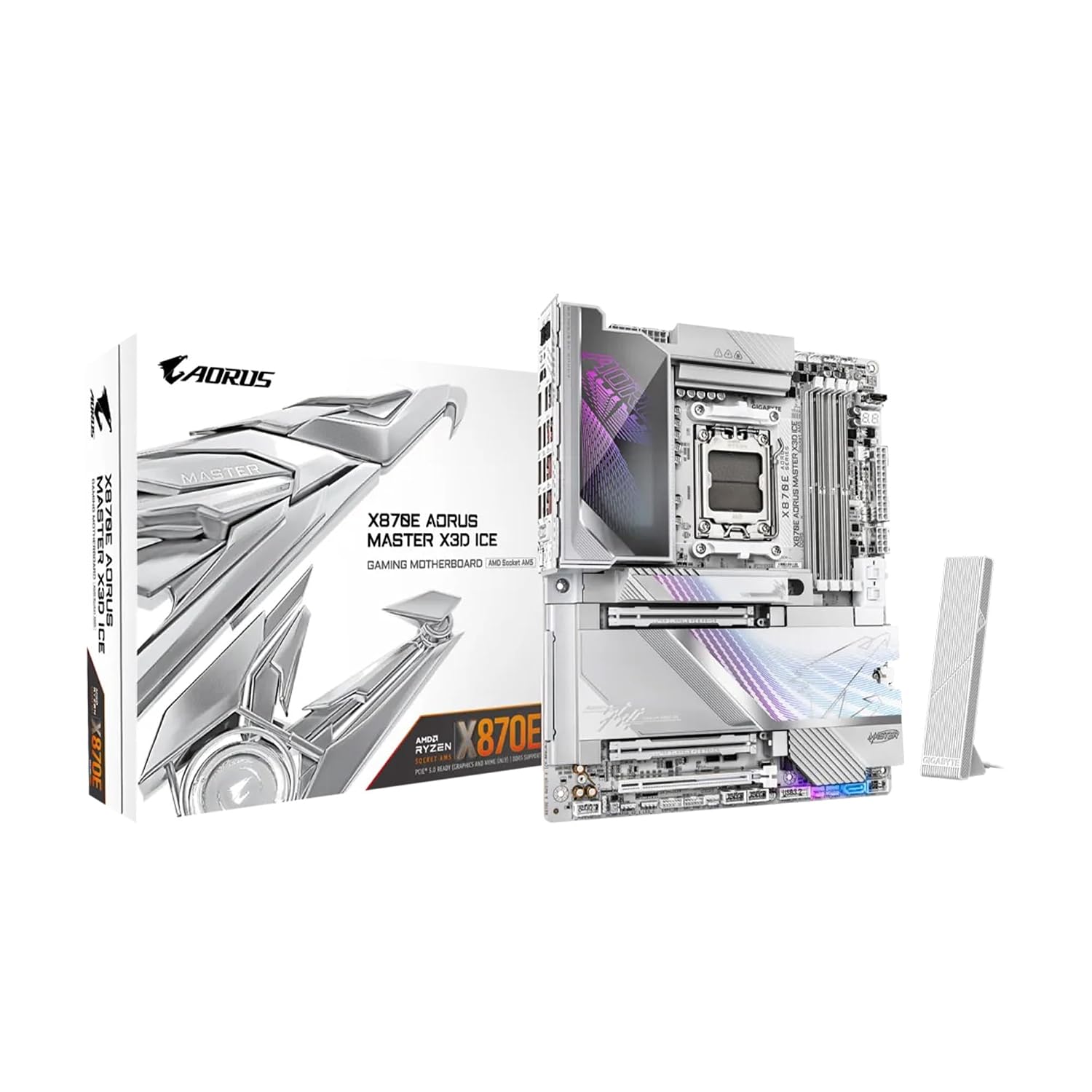 GIGABYTE X870E AORUS Master X3D ICE AMD AM5 ATX Motherboard, Supports AMD Ryzen 9000/8000/7000 Series Processors, DDR5, 18+2+2 Power Phase, 5X M.2, PCIe 5.0, WIFI7, 10GbE