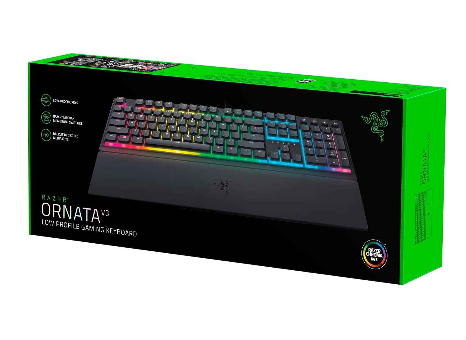 Razer Ornata V3 Gaming Keyboard: Low-Profile Keys - Mecha-Membrane Switches - 10-Zone RGB Lighting - Spill-Resistant - Magnetic Wrist Wrest - Classic Black - Rz03-04460100-R3M1, Wired