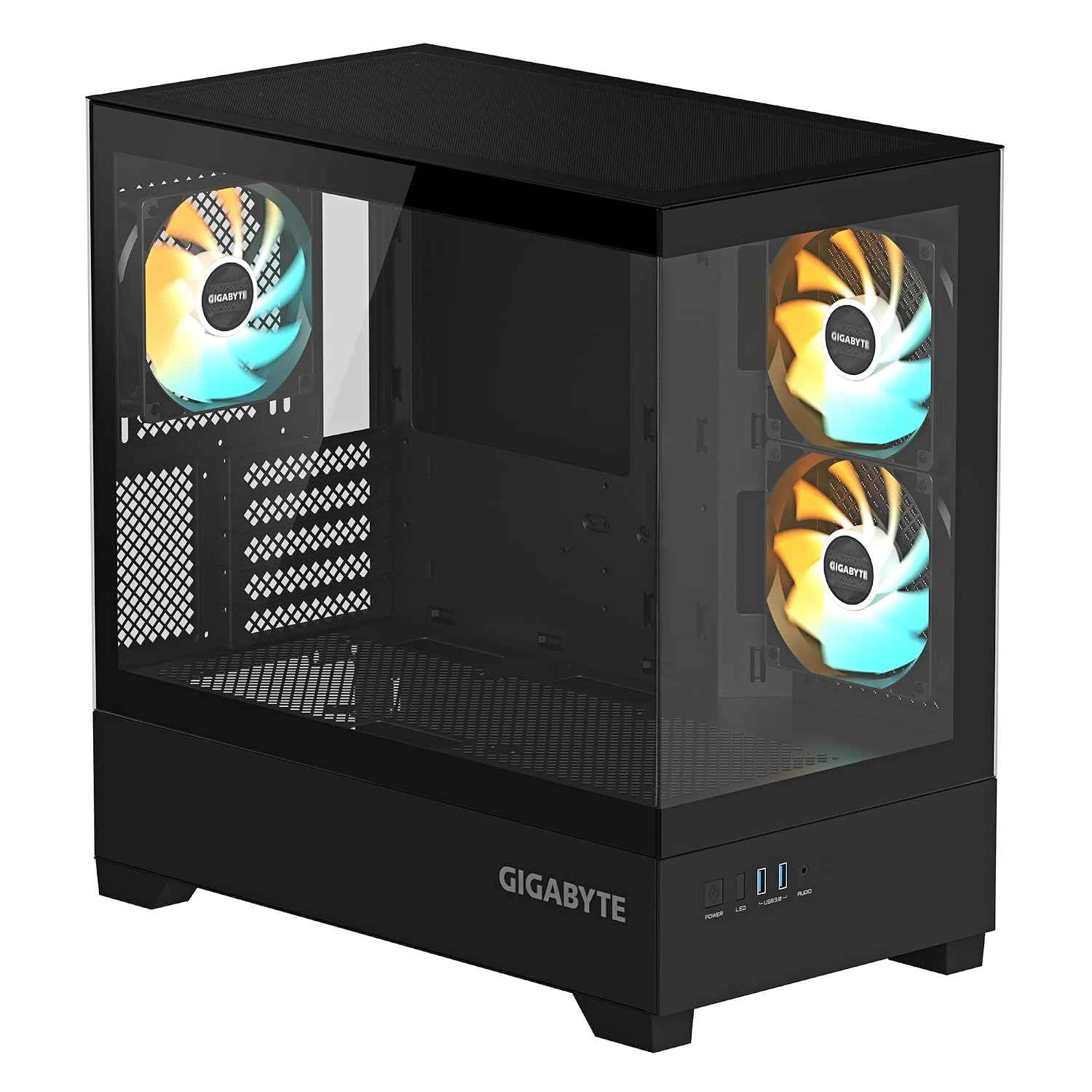 GIGABYTE GB-C201P Mid Tower Gaming Cabinet | High-Airflow Mesh Front Panel | Tempered Glass Side | ATX, Micro ATX, Mini ITX Support | USB 3.0 | Sleek Black Design | Clean Cable Management