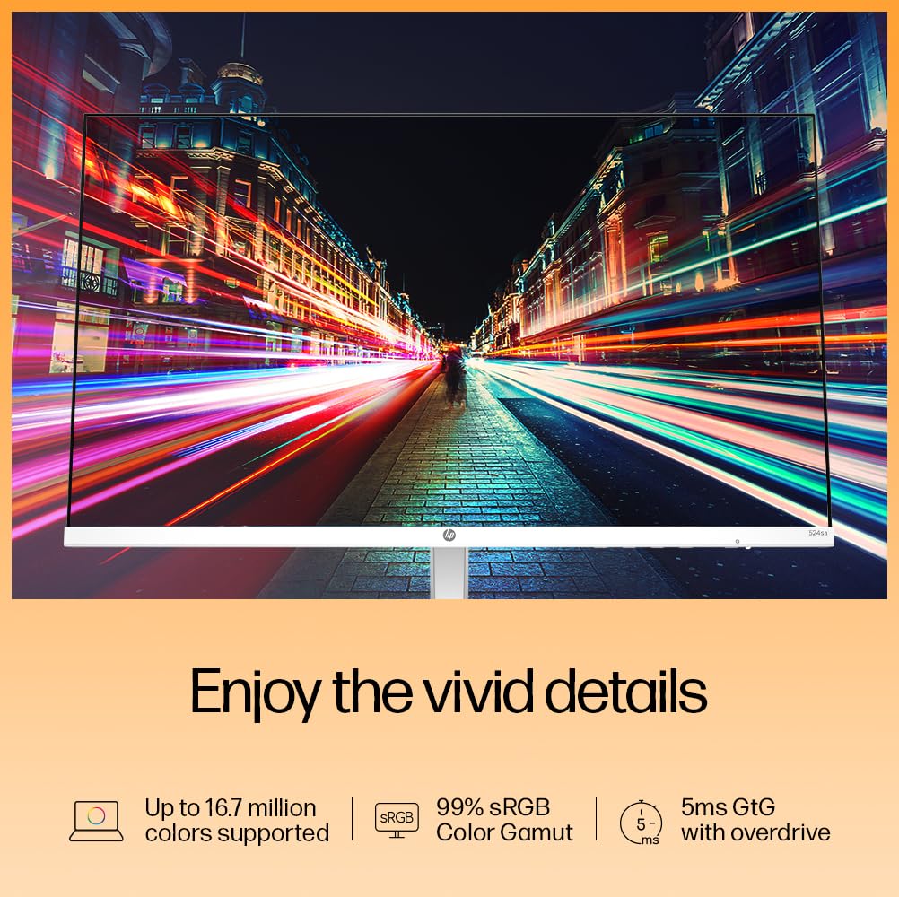 HP Series 5 23.8 inch FHD Monitor with Speakers - 524sa, 23.8inch(60.5cm),FHD(1920 x 1080),300 nits,Integrated Speakers, Eys Ease,Anti-Glare,2.58kg