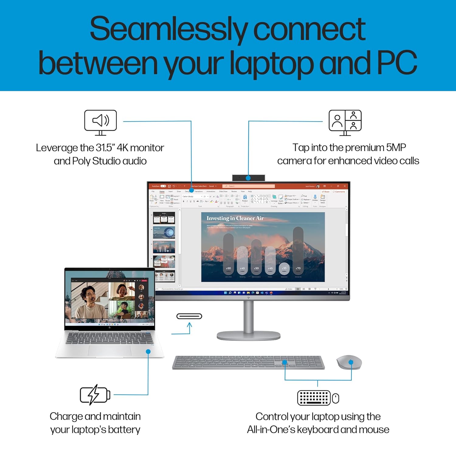 HP OmniStudio X All-in-One Desktop PC, Intel Core Ultra 7 155H, 16 GB DDR5, 1TB SSD, 80.1 cm (31.5"), Dual 2W Speakers,Windows 11,Office 21, Meteor Silver, 9.56 kg, 32-c0015in - Zapnet.in