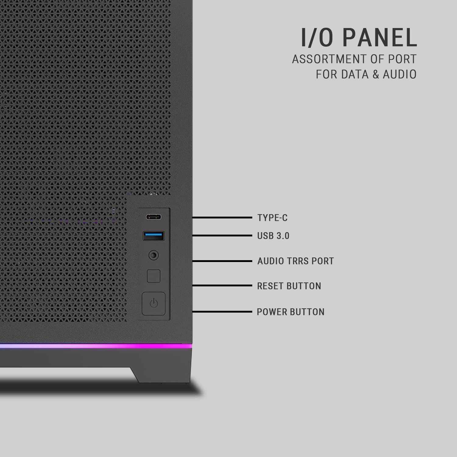 Ant Esports Box C Air V2 Mini-Tower Gaming Cabinet - Black | ARGB Front Strip | Supports Micro-ATX, Mini-ITX Motherboards | Pre-Installed 120mm Rear Fan | High Airflow Mesh Design
