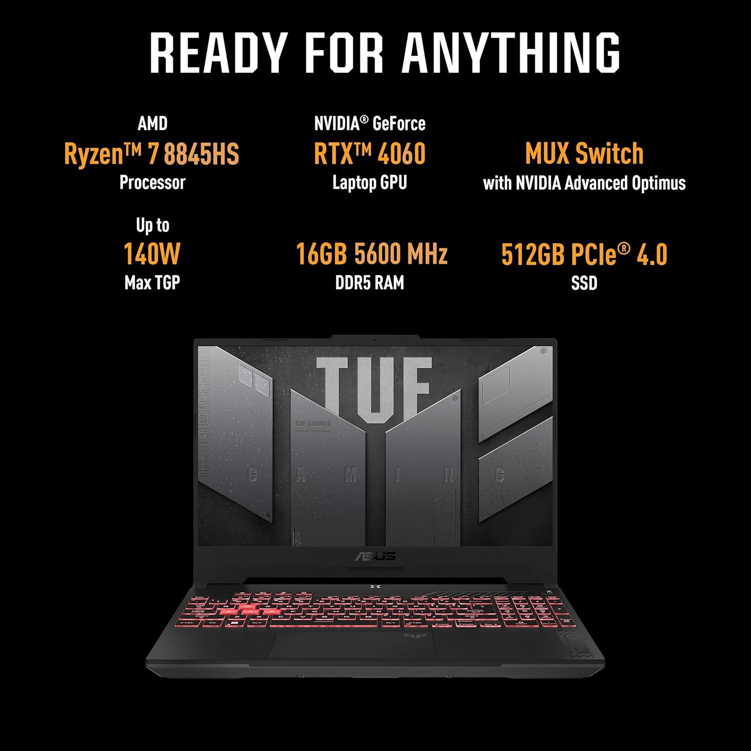(Refurbished) ASUS TUF Gaming A15, 15.6" (39.62Cm) FHD 144Hz, AMD Ryzen 7 8845HS, Gaming Laptop (16GB DDR5/512GB SSD/NVIDIA Geforce RTX 4060 /Windows 11/Office 2021/Mecha Gray/2.20 Kg), FA507UV-LP136WS