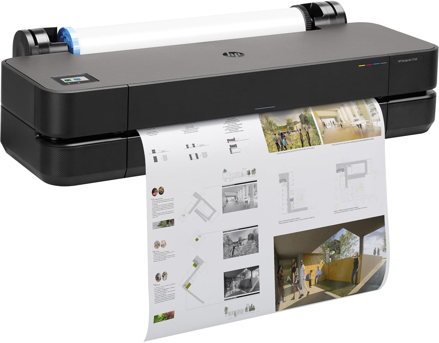 HP DesignJet T230 24 61 cm (5HB07D) Large Format Printer, Plotter, Standard A4-A1, 68 A1/h Prints, Wi-Fi, Ethernet, USB, 2400x1200 dpi, Recycled Metal, 1 Year Warranty, HP Click, Black