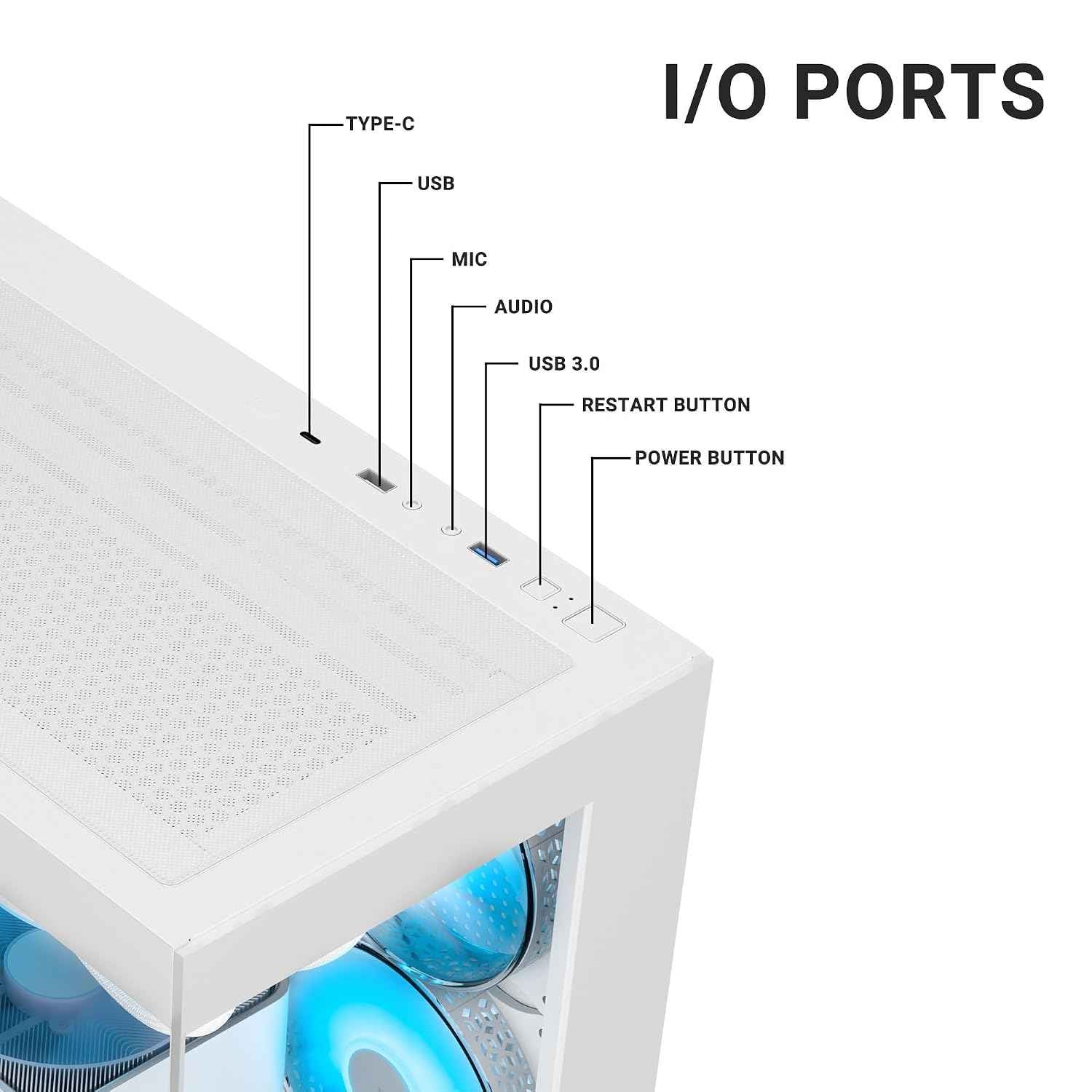 Ant Esports Crystal X7 ATX Computer Case/Gaming Cabinet with Type-C - White | Support ATX, Micro-ATX, Mini-ITX | Pre-Installed 3 M/B Plate Fans, 2 PSU Shroud Fans, 1 Bottom & 1 Rear Fan