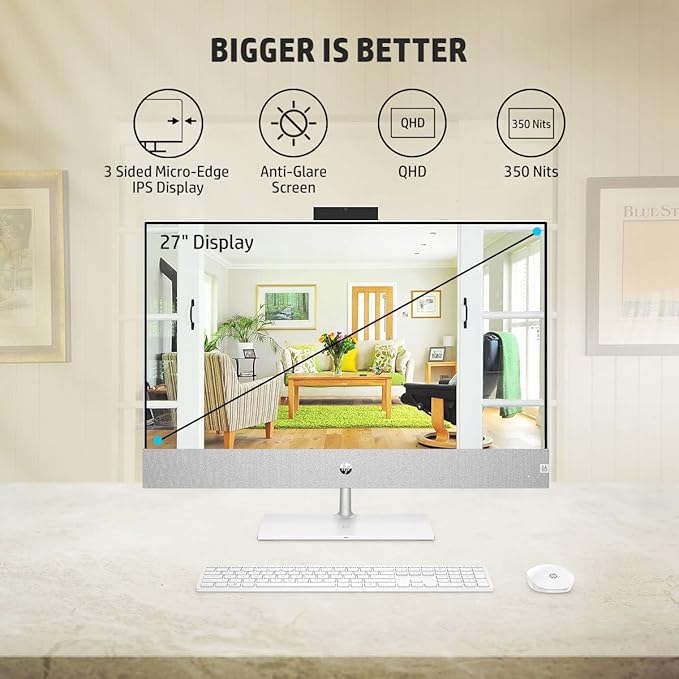 HP Pavilion Aio Pc,Intel Core I7 13700T,27" Fhd 3 Sided Micro-Edge Display/16Gb Ram/1Tb Ssd/Win 11/Mso/Intel Uhd Graphics 770 Graphics/Wireless Keyboard & Mouse/8.3 Kgs 27-Ca2113In-Windows 11 S - Zapnet.in