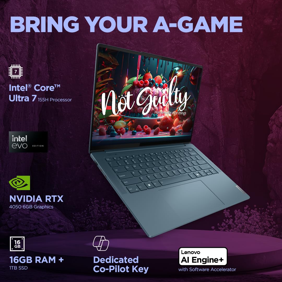 Lenovo Smartchoice Yoga Pro 7 Intel Evo Core Ultra 7 155H Built-in AI 14"(35.5cm) 2.8K-OLED 400Nits 120Hz Laptop (16GB/1TB SSD/NVIDIA RTX 4050 6GB/FHD+IR Camera/Win11/MSO 21/Grey/1.5Kg), 83E2005EIN