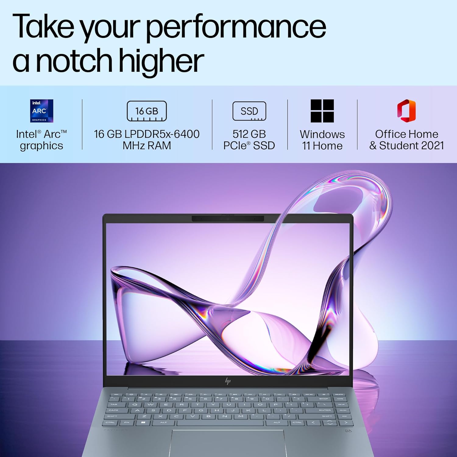 HP Pavilion Plus 14 AI-enhanced Laptop, Intel EVO Core Ultra 5 125H,14-inch (35.6 cm) 16GB, 512GB SSD, Intel Arc Graphics, WQXGA, 300 nits, 120Hz, 5MP IR Camera, (Win 11, MSO, Blue, 1.44 kg), ew1082TU