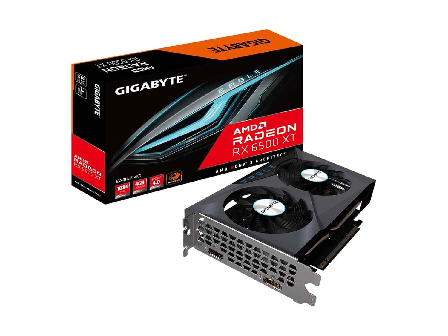 GIGABYTE GV-R65XTEAGLE-4GD Graphics Card, Radeon pci_e_x16 RX 6500 XT, Integrated with 4GB GDDR6 64-bit Memory Interface, WINDFORCE 2X Cooling System with Alternate Spinning Fans & Graphene Nano Lubricant
