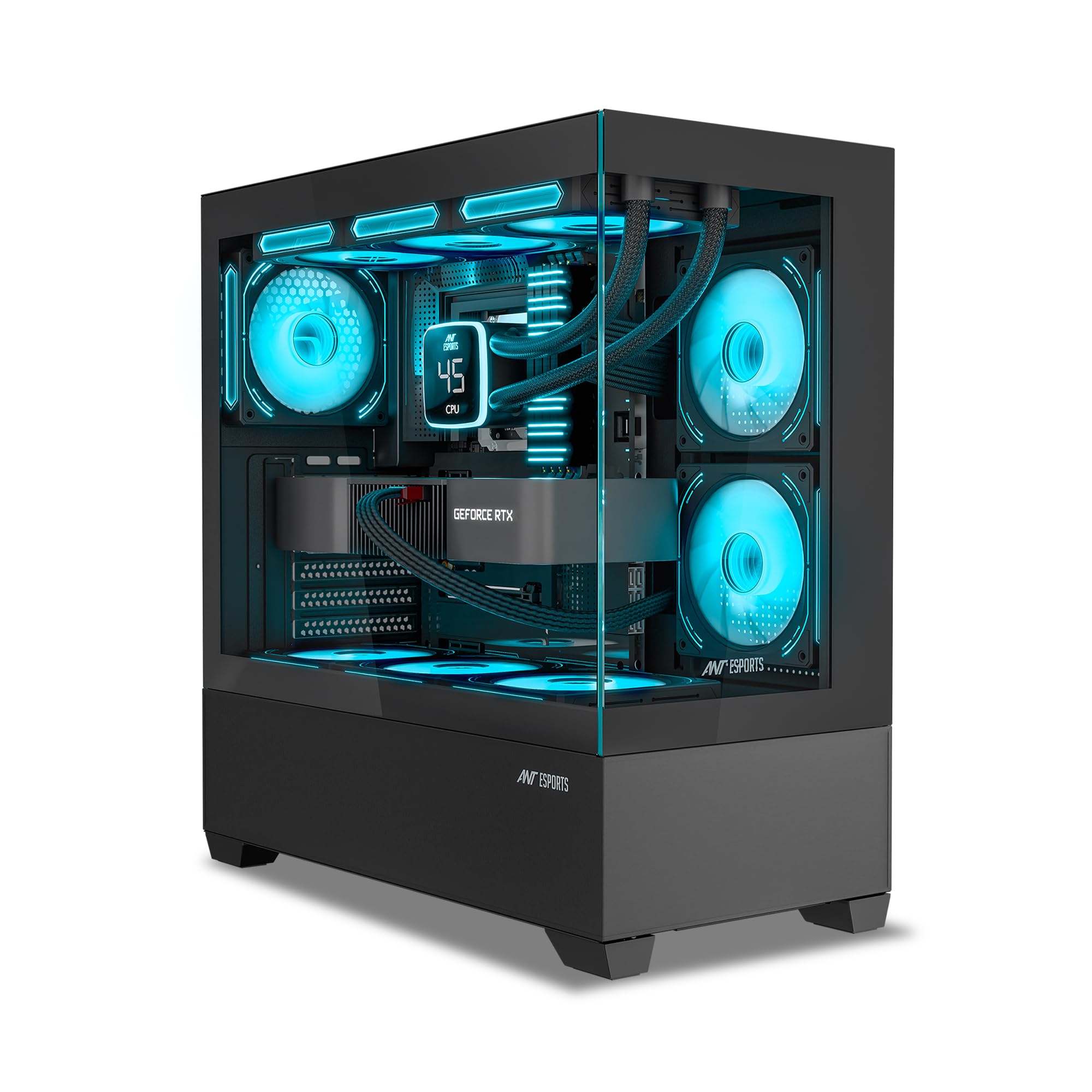 Ant Esports Crystal Z2 Mid-Tower Computer Case/Gaming Cabinet – Black | Support Micro-ATX, Mini-ITX | Pre-Installed 3 ARGB Infinity Mirror Fans