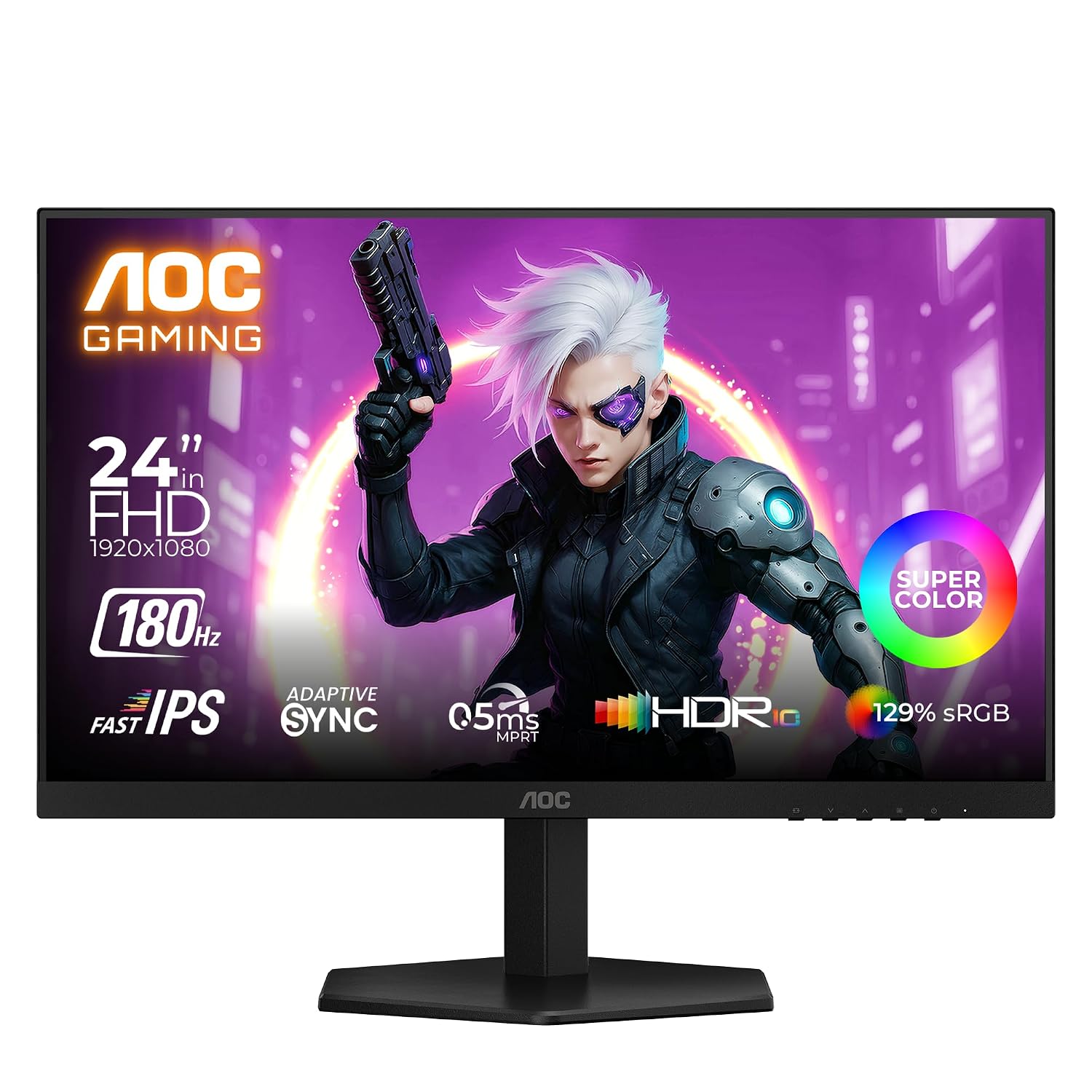AOC 24G42E Gaming Monitor 24 inch FHD Fast IPS Gaming Monitor, 180Hz Refresh Rate, 0.5ms Response Time, Adaptive Sync, HDR10, Flicker-Free Technology, HDMI 2.0 & DisplayPort 1.4 Connectivity (Black)