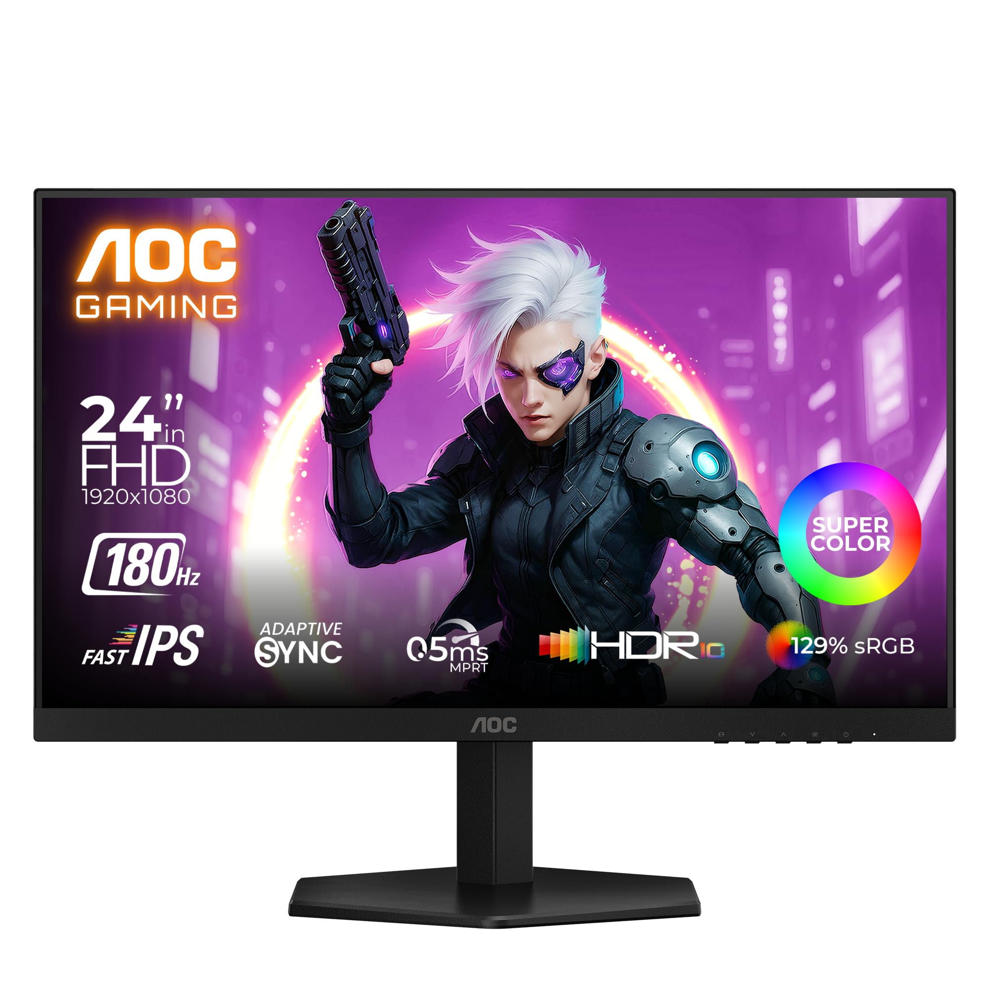AOC 27G4E 27 Inch Gaming Monitor 1920x1080 Fast IPS, 180Hz Refresh Rate, Color Gamut-sRGB 128%, HDR10, 0.5ms (MPRT), Adaptive Sync, HDMI 2.0 & Display Port Connectivity, 178° Wide Viewing Angle