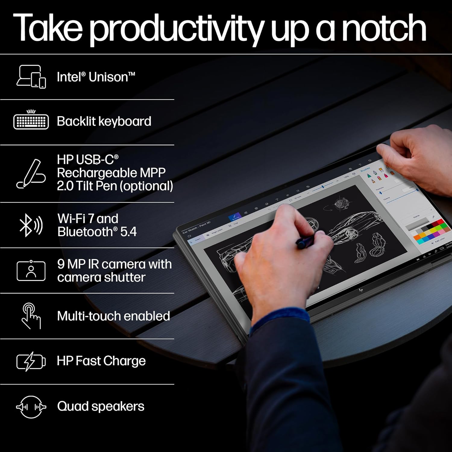 HP Spectre x360, Enhanced by AI, Intel Core Ultra 7 155H, 16-inch (40.6 cm), OLED 400 nits 120Hz, 32GB, 2TB SSD, Touch w/Pen, 9MP IR Camera w/Shutter, Poly Studio (Win 11, Black, 1.95 kg), aa0665TU - Zapnet.in