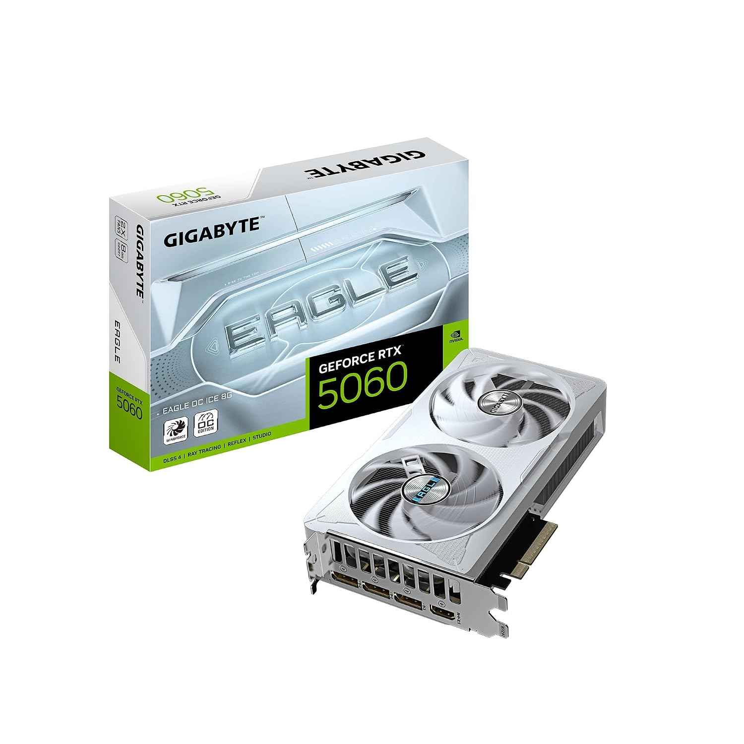 GIGABYTE GeForce RTX 5060 Eagle OC ICE 8G Graphics Card, 8GB 128-bit GDDR7, PCIe 5.0, WINDFORCE Cooling System, GV-N5060EAGLEOC ICE-8GD Video Card