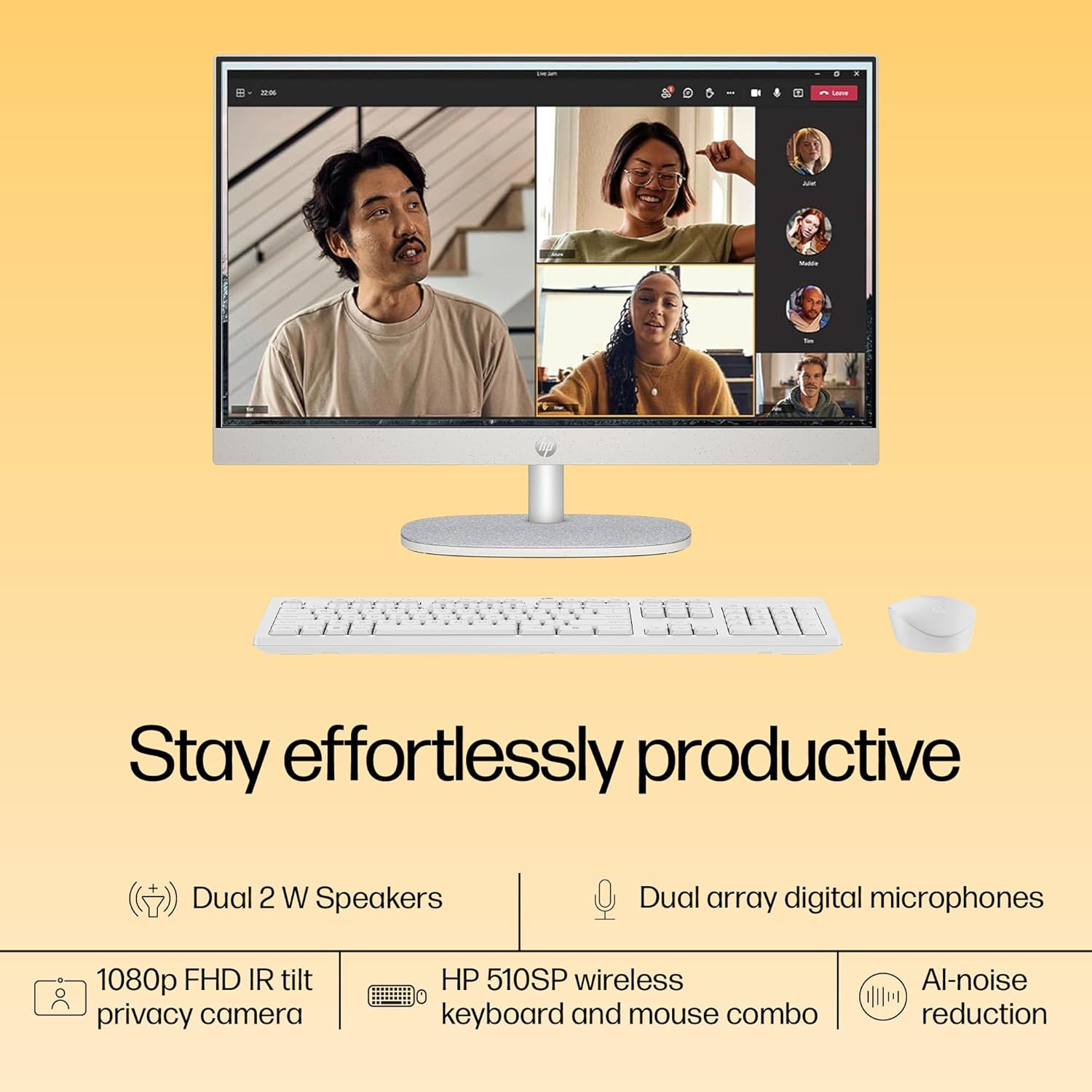 HP All-in-One Desktop 24 PC, AMD Ryzen 5 7520U, 16 GB LPDDR5, 512GB SSD, 60.5 cm (23.8"), Dual 2W Speakers,Windows 11,MSO, Shell White, 5.27 kg, 24-cr0025in - Zapnet.in