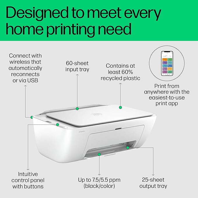 HP Deskjet 2820 WiFi Colour Printer - Print/Scan/Copy Ideal for Home, White - Zapnet.in
