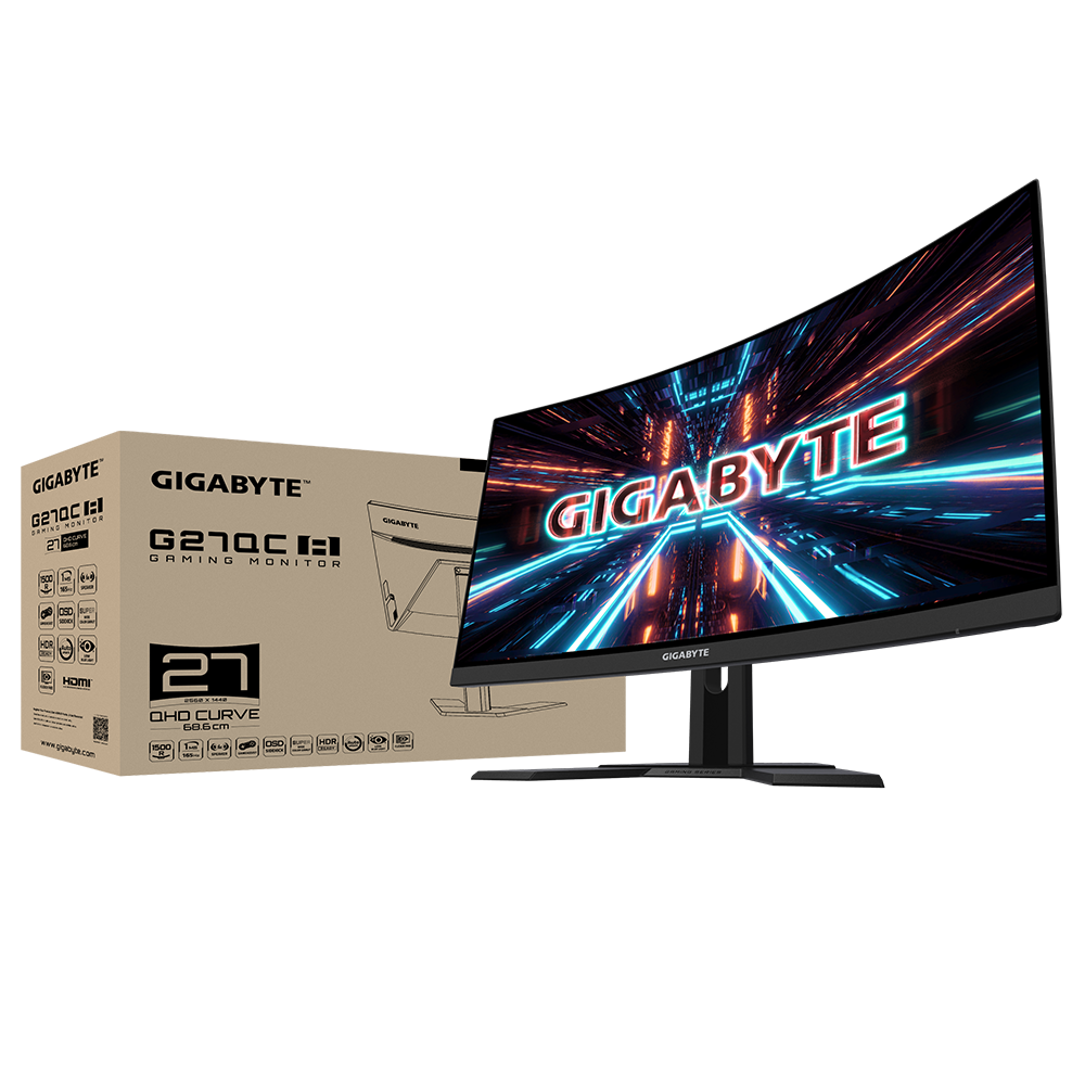 GIGABYTE G27QC A Gaming LED Monitor, 27" Curved, 165Hz, Qhd, 88% Dci-P3 / 132% Srgb,HDR Ready, Black - Zapnet.in