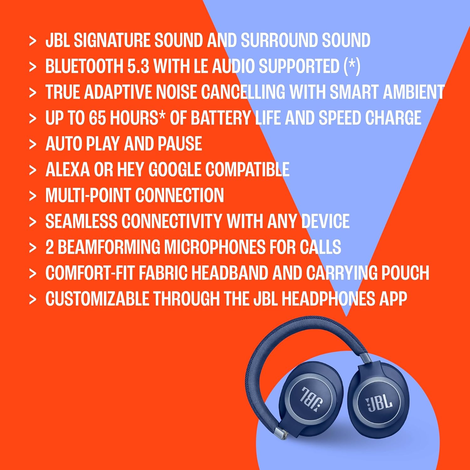 JBL Live 770NC True Adaptive Noise Cancellation Headphones Wireless Over Ear, Spatial Sound, 65Hrs Playtime, Speed Charge, Multipoint Connect and Personi-Fi 2.0, BT 5.3, Google Fast Pair, Alexa, Black - Zapnet.in
