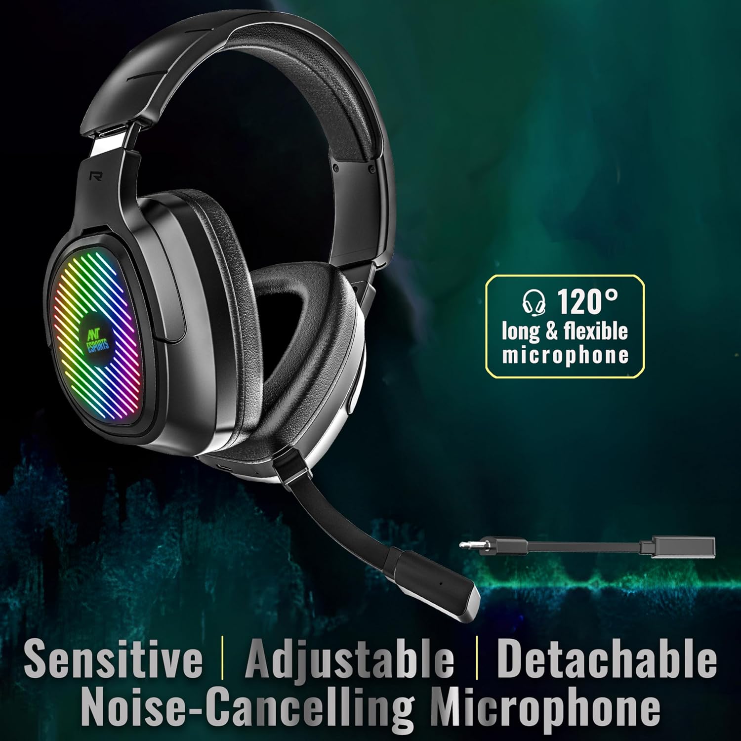 Ant Esports Stealth 10 Smartchoice Wireless Gaming Headset, 2.4GHz & BT 5.4 Connectivity, Noise Cancelling Mic RGB Lighting 50mm Drivers, 35Hr Battery, Low Latency Audio, Multi-Platform PC PS5 PS4 Mac