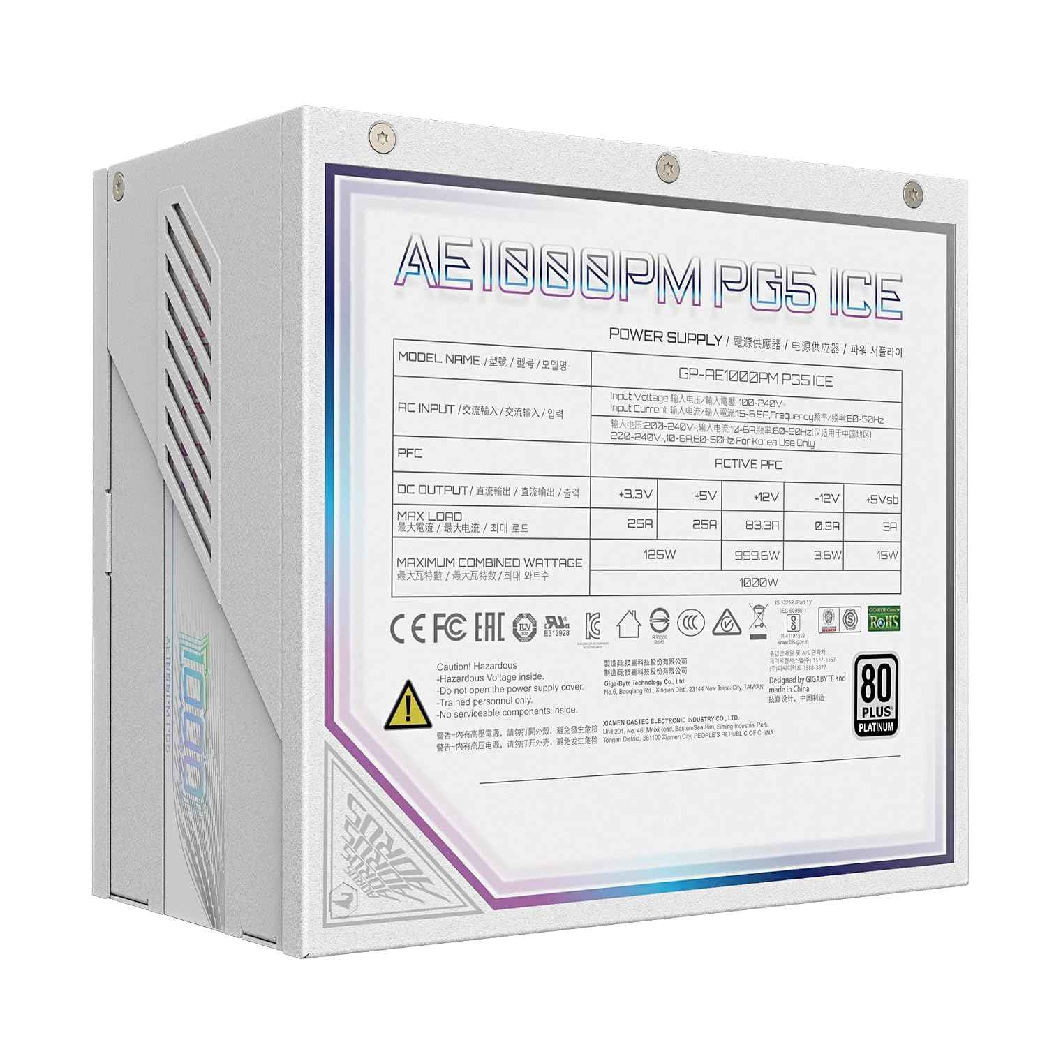 GIGABYTE GP-AE1000PM PG5 ICE 1000W Power Supply | 80 Plus Platinum | Fully Modular | PCIe 5.0 Ready | White Edition | Japanese Capacitors | Silent Fan | ATX PSU