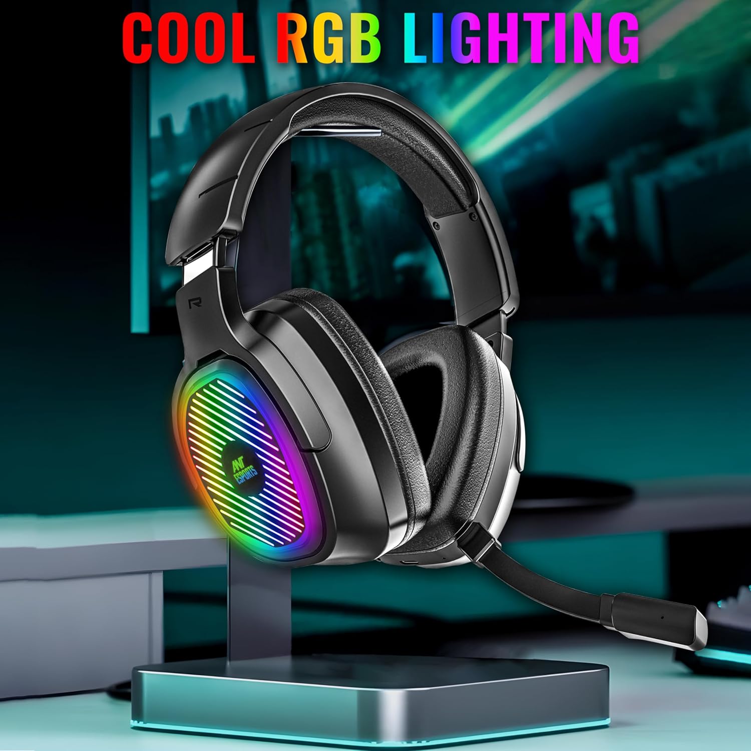Ant Esports Stealth 10 Smartchoice Wireless Gaming Headset, 2.4GHz & BT 5.4 Connectivity, Noise Cancelling Mic RGB Lighting 50mm Drivers, 35Hr Battery, Low Latency Audio, Multi-Platform PC PS5 PS4 Mac
