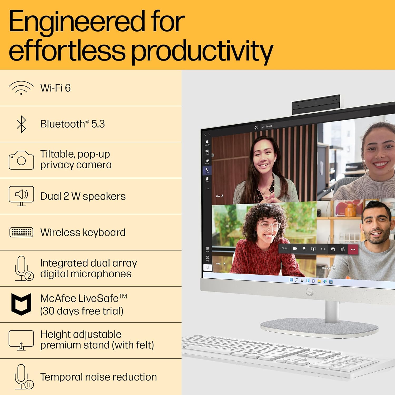 HP All-in-One PC Ryzen 5 7520U 27-inch(68.6cm) FHD IPS Display, 16GB LPDDR5, 1TB SSD, AMD Radeon Graphics, Wireless Keyboard and mouse combo, FHD Camera, (Win 11, MSO, Shell White, 6.72Kg) 27-cr0445in - Zapnet.in