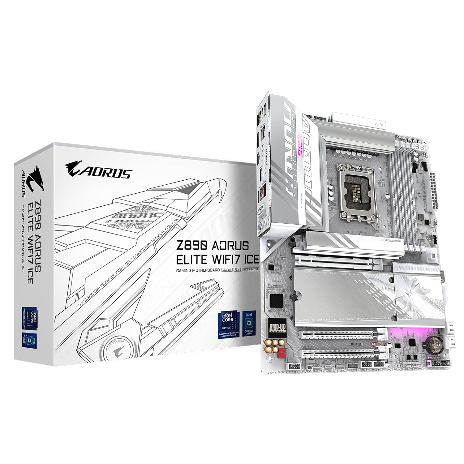 GIGABYTE Z890 AORUS ELITE WIFI7 ICE Motherboard - Supports Intel Core Ultra CPU (Series 2), 16+1+2 Phase VRM, up to 8800MHz DDR5 (OC), 1xPCIe 5.0 + 3xPCIe 4.0, Wi-Fi 7, 2.5GbE LAN, Thunderbolt 4