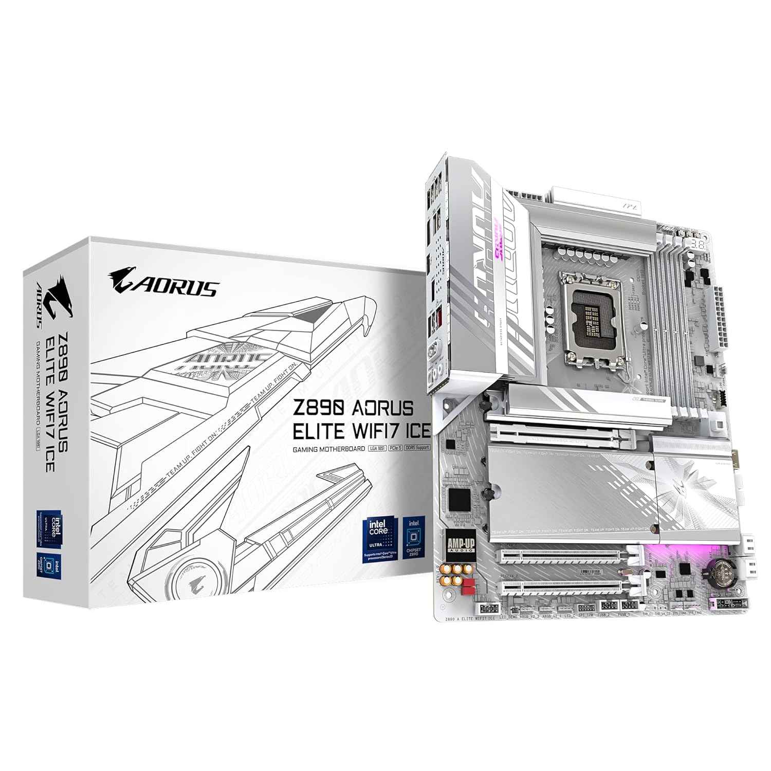 GIGABYTE Z890 AORUS ELITE WIFI7 ICE Motherboard - Supports Intel Core Ultra CPU (Series 2), 16+1+2 Phase VRM, up to 8800MHz DDR5 (OC), 1xPCIe 5.0 + 3xPCIe 4.0, Wi-Fi 7, 2.5GbE LAN, Thunderbolt 4