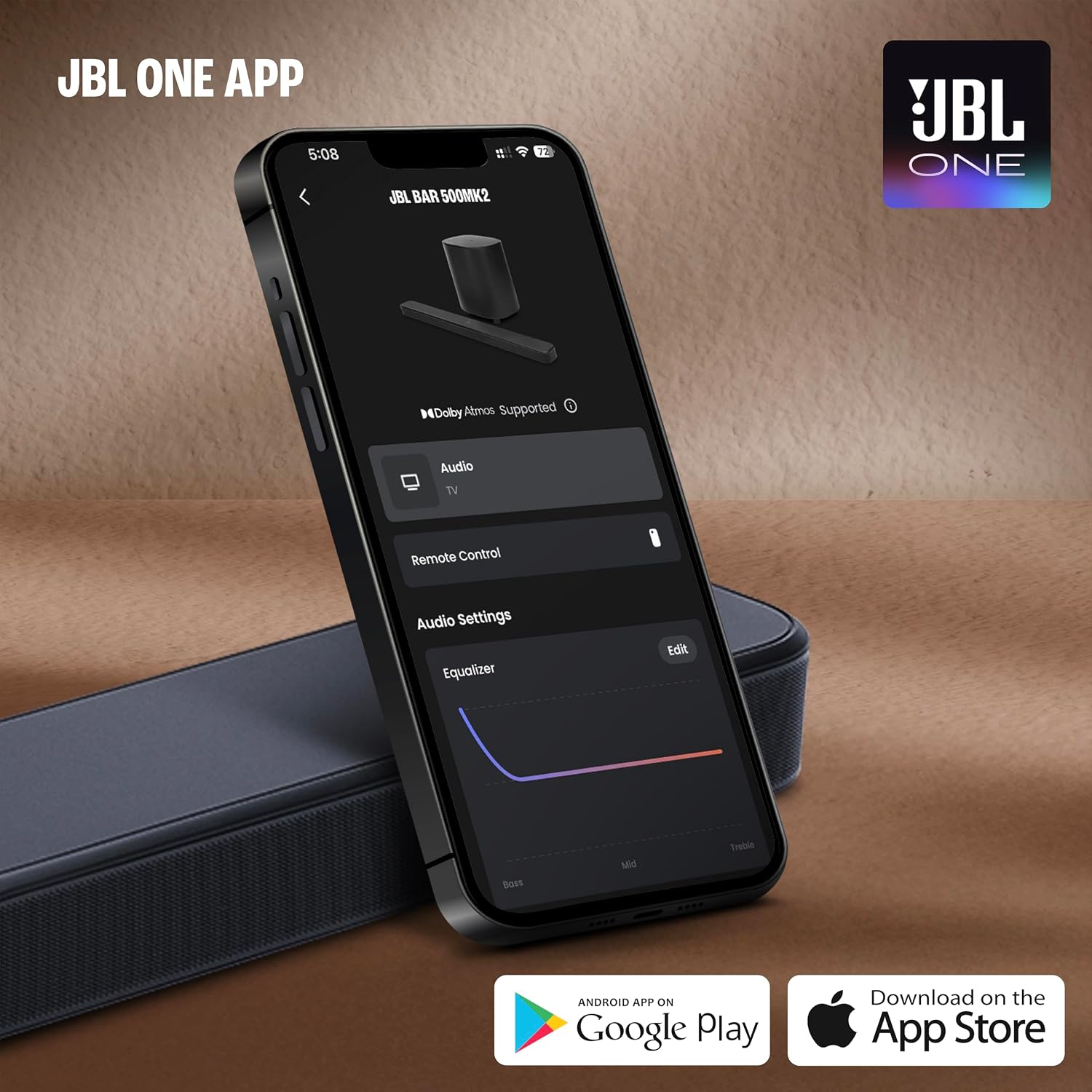 JBL New Launch Bar 500 MK2, Dolby Atmos® Soundbar with Wireless Subwoofer, 5.1 Channel, 3D Surround, Multibeam™, HDMI eARC with 4K Dolby Vision Pass-Through, Bluetooth, Wi-Fi, One App, 750W