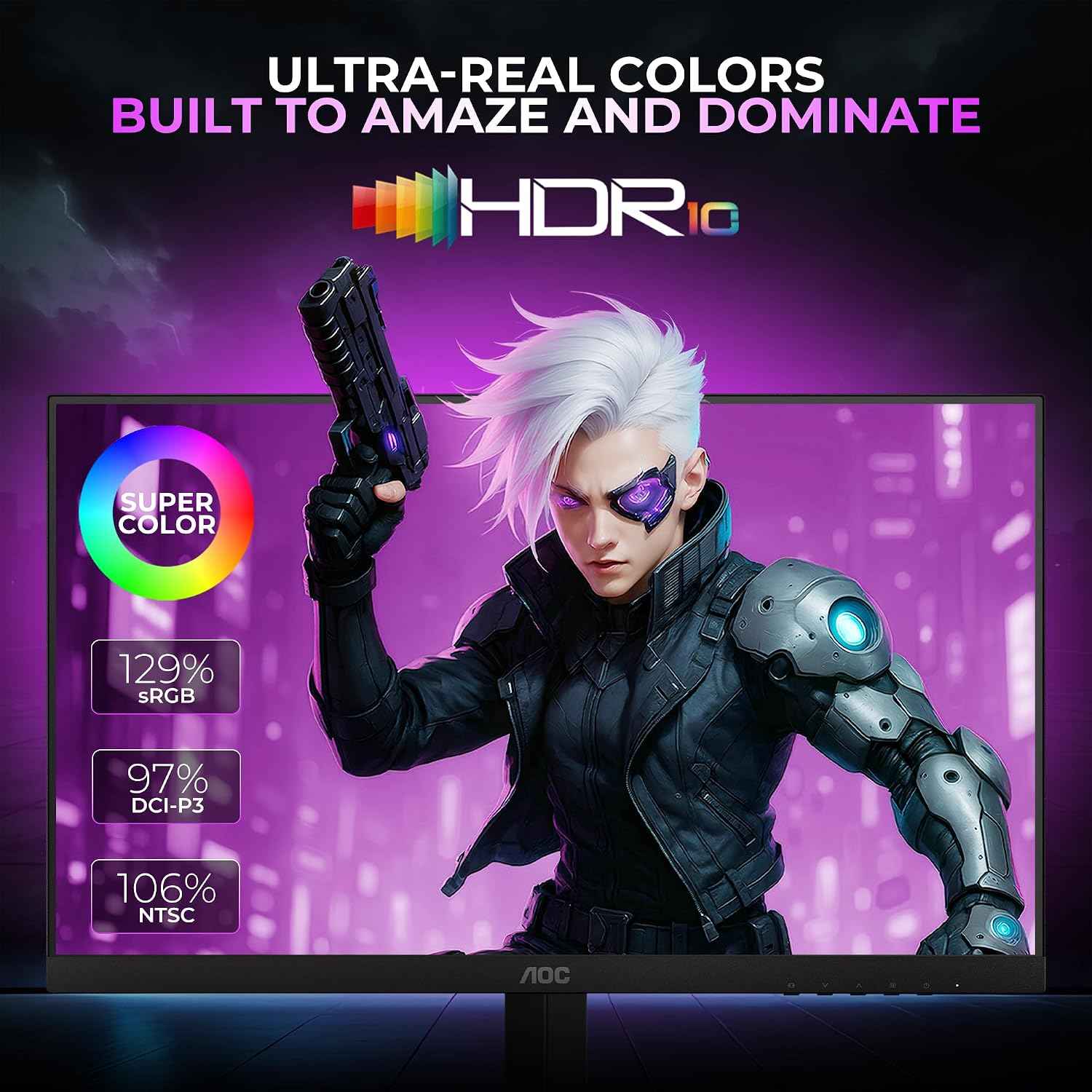 AOC 24G42E Gaming Monitor 24 inch FHD Fast IPS Gaming Monitor, 180Hz Refresh Rate, 0.5ms Response Time, Adaptive Sync, HDR10, Flicker-Free Technology, HDMI 2.0 & DisplayPort 1.4 Connectivity (Black)