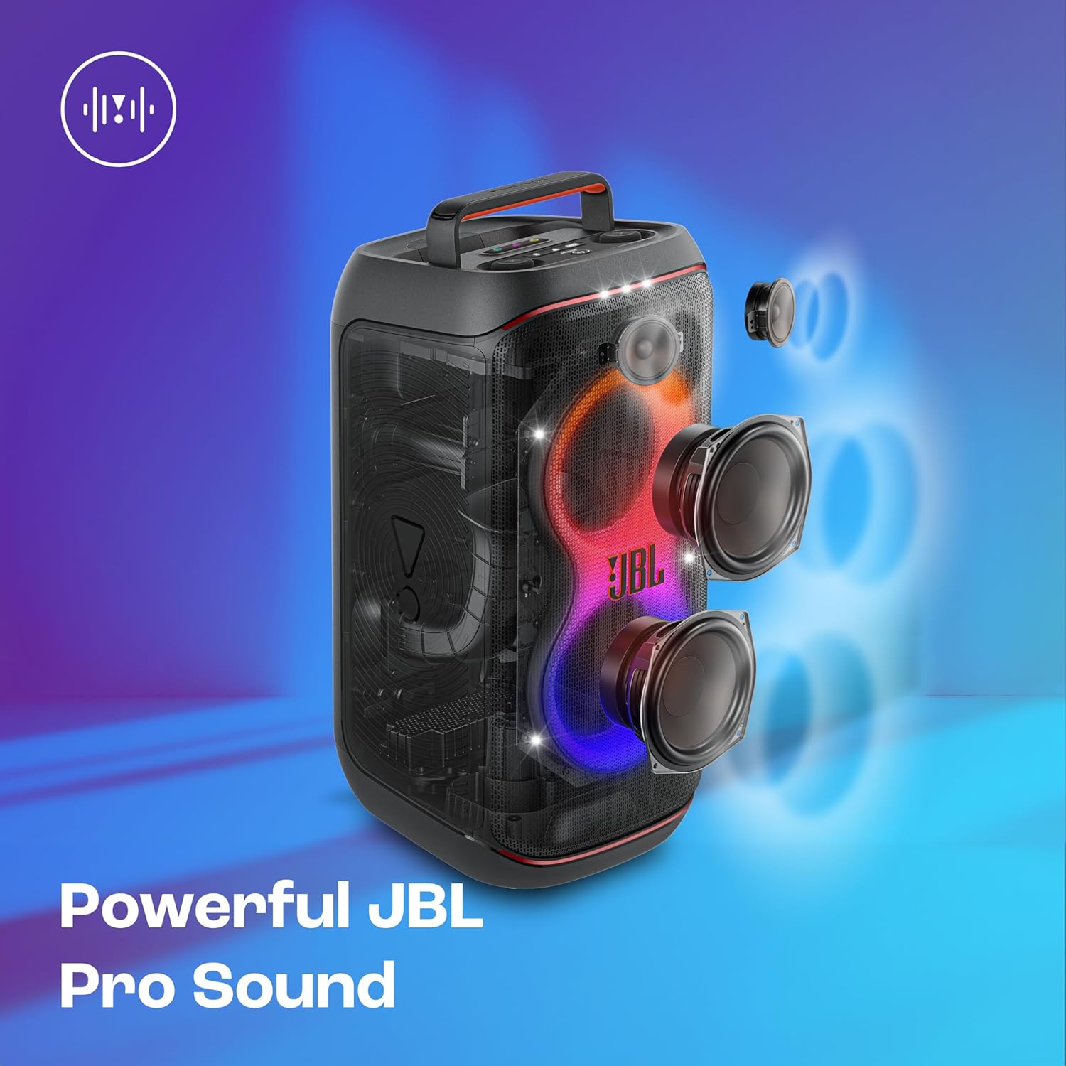 JBL Partybox 120 Wireless Bluetooth 160W Party Speaker, AI Sound Boost, Futuristic Light Show, Upto 12Hrs Playtime,Multispeaker Connection by Auracast, Guitar & Mic Input, Splashproof (Black) - Zapnet.in