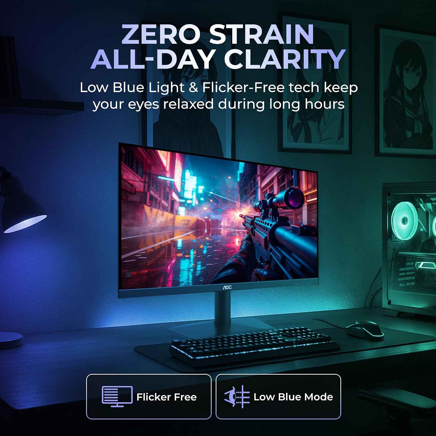 AOC 22B15H2 21.45” Full HD IPS Monitor | 120Hz Refresh Rate | 1ms MPRT | Adaptive Sync | 3-Sided Frameless | Low Blue Mode | HDMI & VGA | Black