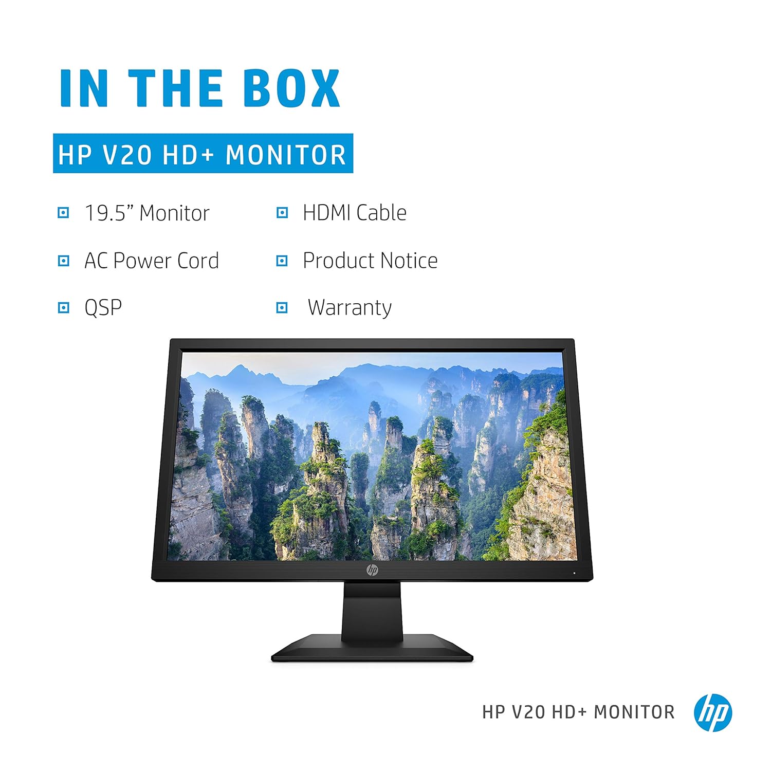 HP V20 19.5 inch(49.53 cm) Monitor HD+(1600 x 900) Anti-Glare; Low Blue Light Mode, HDMI; VGA, 5ms Response time,VESA Mount, 2.81kg (1H848AA) - Zapnet.in