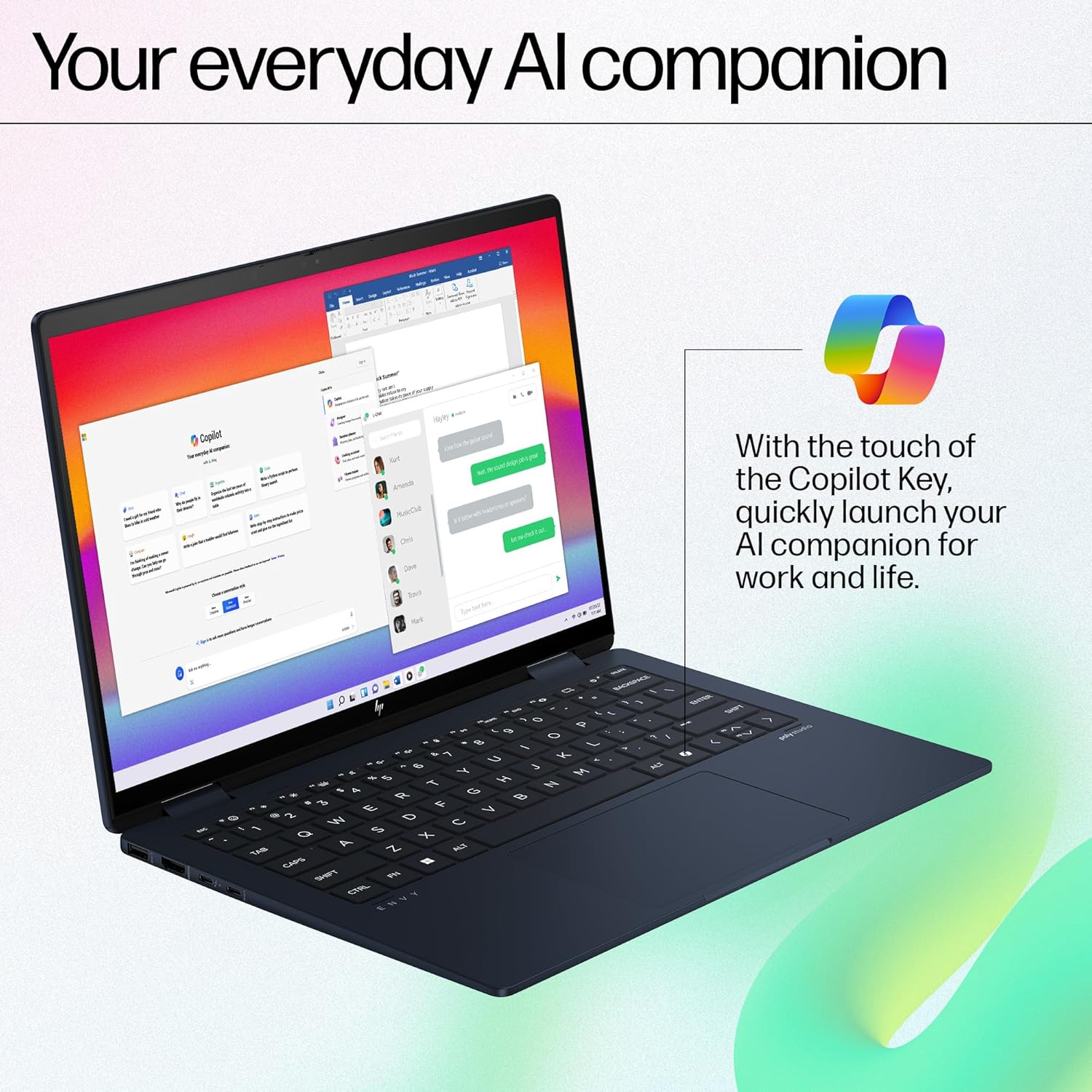 HP Envy x360 AI Laptop, Intel Core Ultra 5 125U, 12 TOPS, 16GB LPDDR5, 512GB SSD, (Win11, Office21, Blue, 1.44 kg) Touchscreen, 3K, OLED, 14-inch (35.6cm), Integrated graphics, 5MP IR camera, fc0078TU