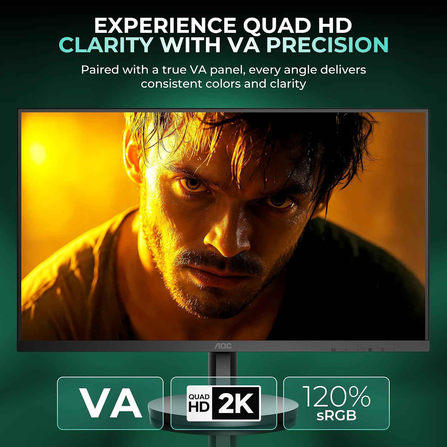 AOC Q27B3M2 Gaming Monitor 27 inch 2560 x 1440 QHD VA, 100Hz Refresh Rate, 4ms Response Time, Adaptive Sync, Low Blue Mode, 99% NTSC, 178° Wide Viewing Angle, 3-Sided Frameless Design, Tilt Stand