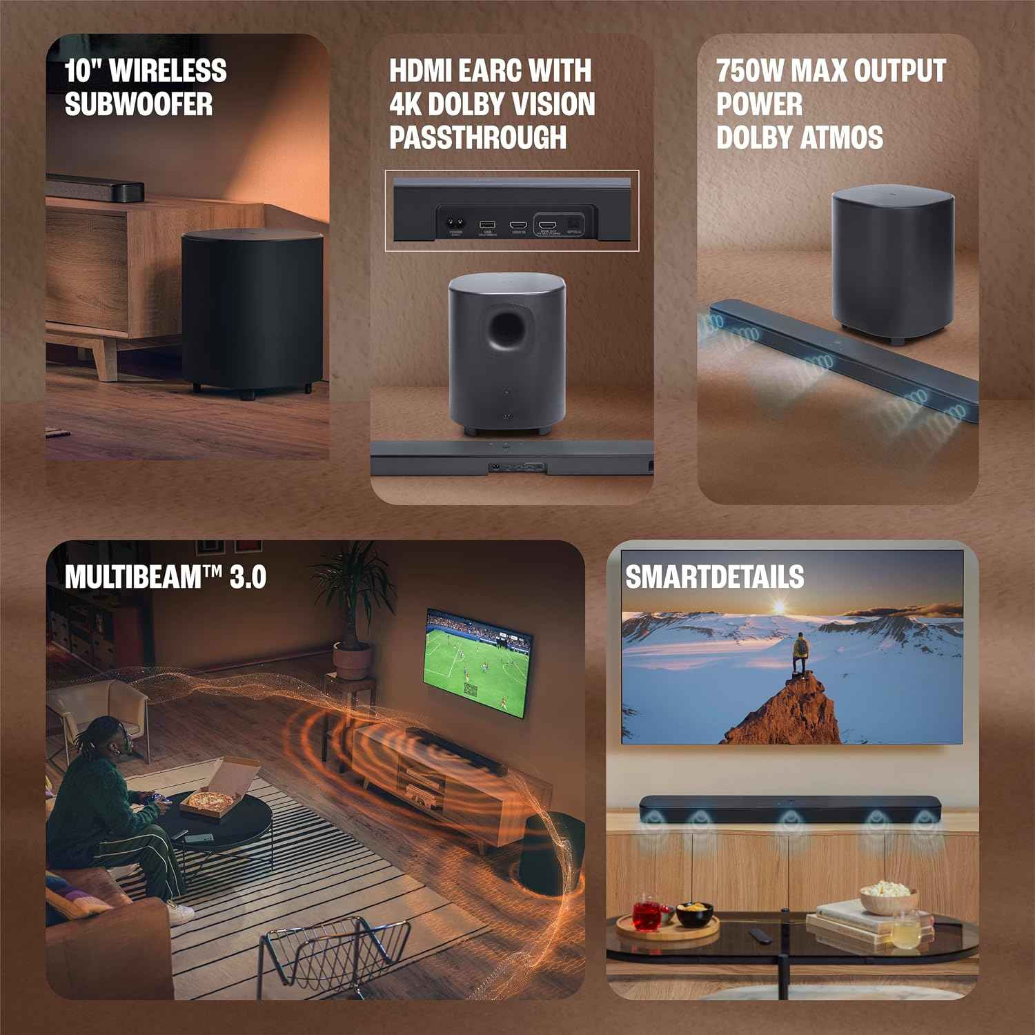 JBL New Launch Bar 500 MK2, Dolby Atmos® Soundbar with Wireless Subwoofer, 5.1 Channel, 3D Surround, Multibeam™, HDMI eARC with 4K Dolby Vision Pass-Through, Bluetooth, Wi-Fi, One App, 750W