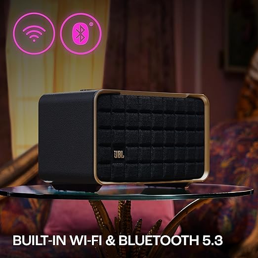 JBL Authentics 200, Smart Home WiFi Speaker and Music Streaming, Voice Assist and Bluetooth Connectivity, Automatic Calibration, Compatible with Google Home & Amazon Alexa, Retro Design in Black - Zapnet.in
