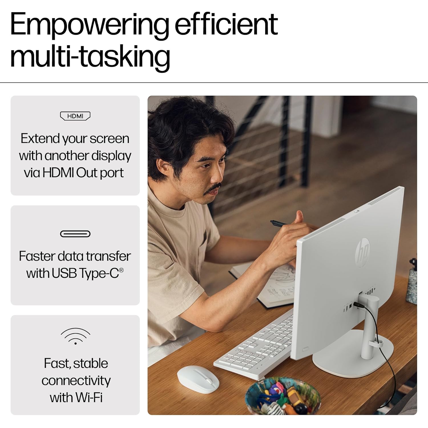 HP All-in-One Desktop Intel® Core™ i3-N300,21.5 inch(54.5cm),FHD,Anti-Glare,8 GB DDR5, 512GB SSD,White Wireless Keyboard and Mouse Combo,White, Windows 11, 4.17kg,22-dg0786in - Zapnet.in