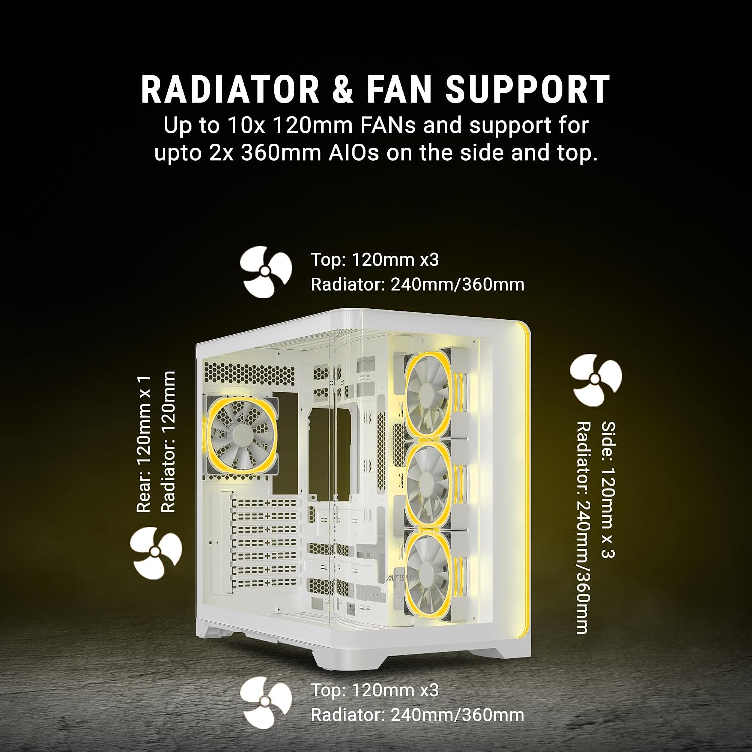 Ant Esports Crystal ARC Mid-Tower Computer Case/Gaming Cabinet - White |Front Curved Glass|Support ATX, Micro-ATX, Mini-ITX | Pre-Installed 4 ARGB-PWM Fans